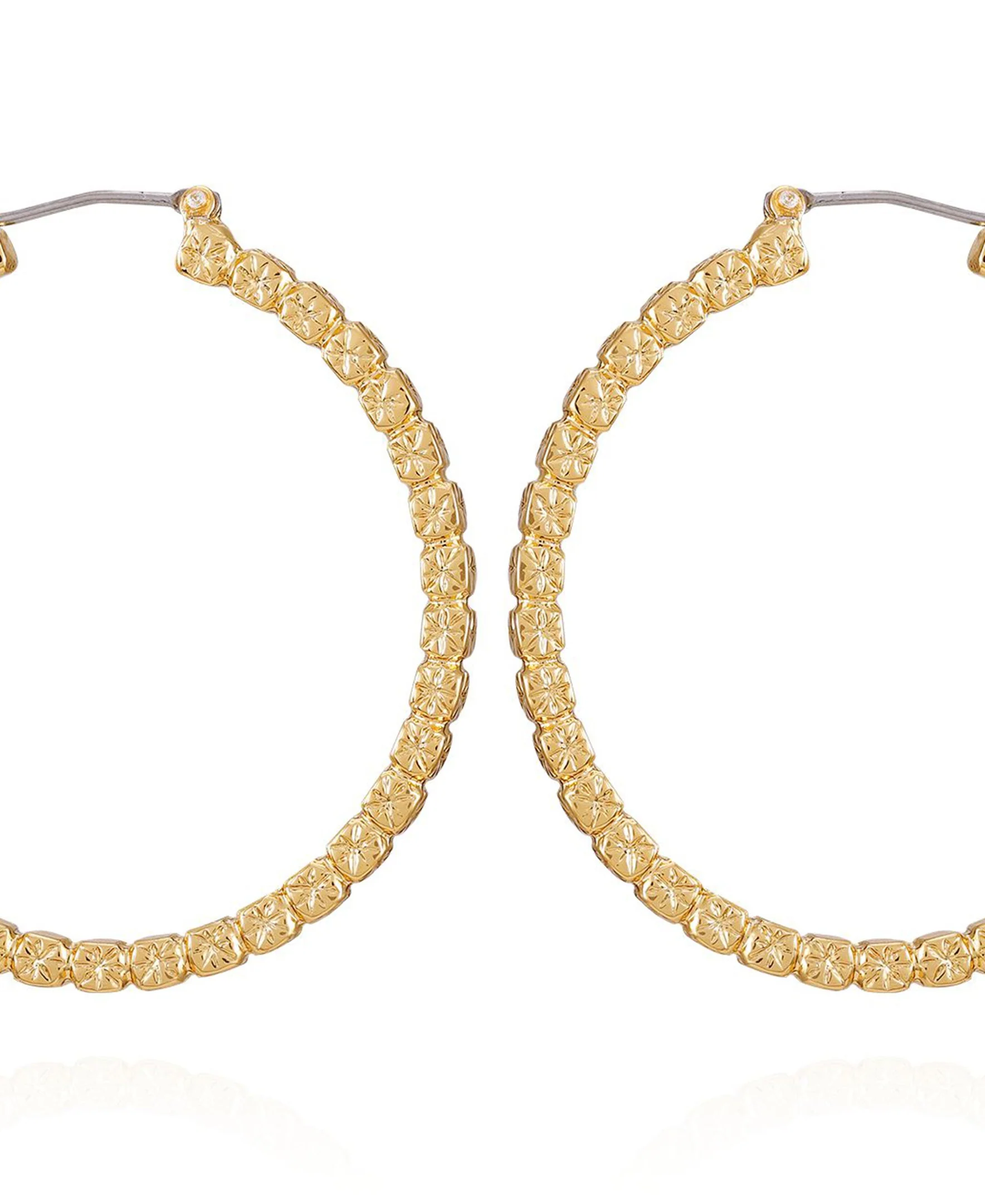 Goldtone Frozen Ball Chain Hoop Earrings - Image 2