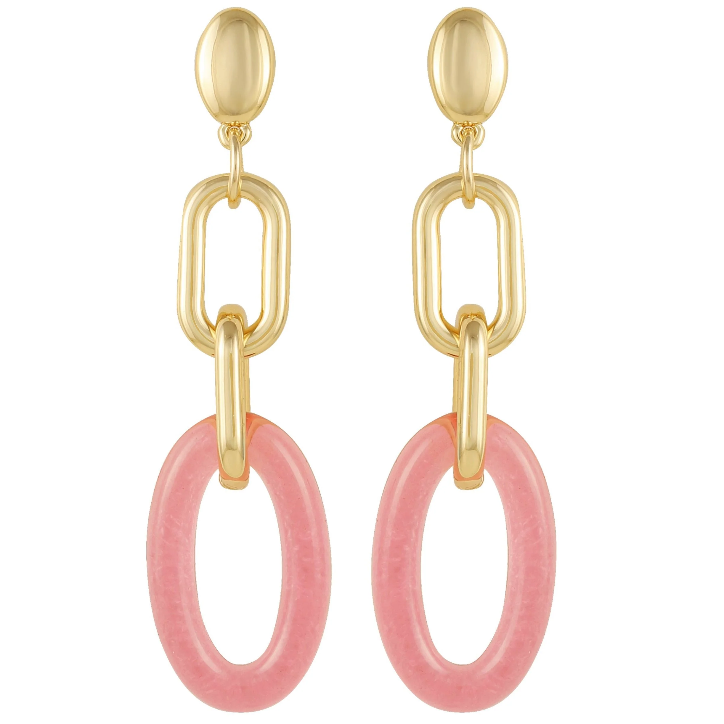 Goldtone Pink Candy Interlocking Drop Earrings - Image 2