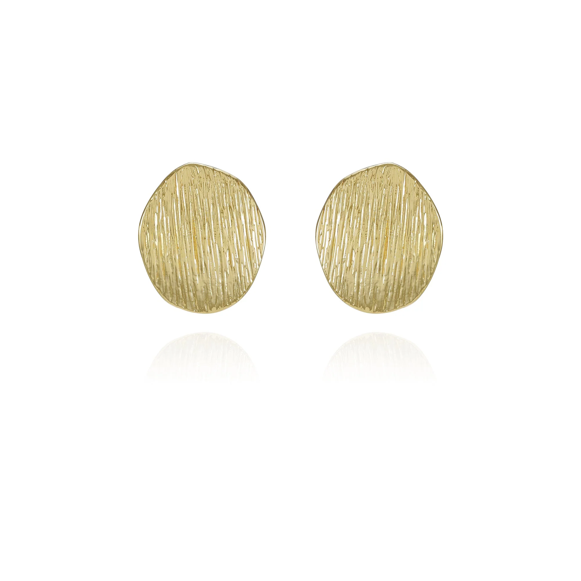 Goldtone Texturized Pebble Coin Earrings