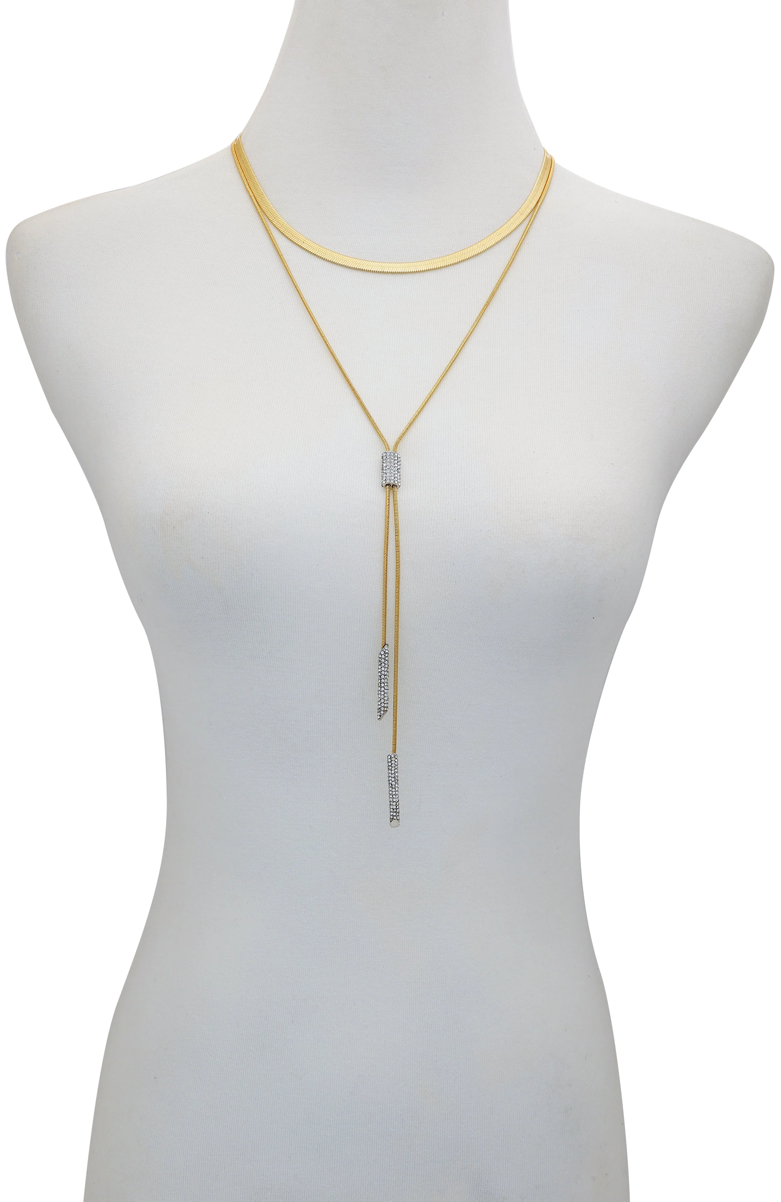 Layered Goldtone & Crystal Pendant Necklace - Image 3