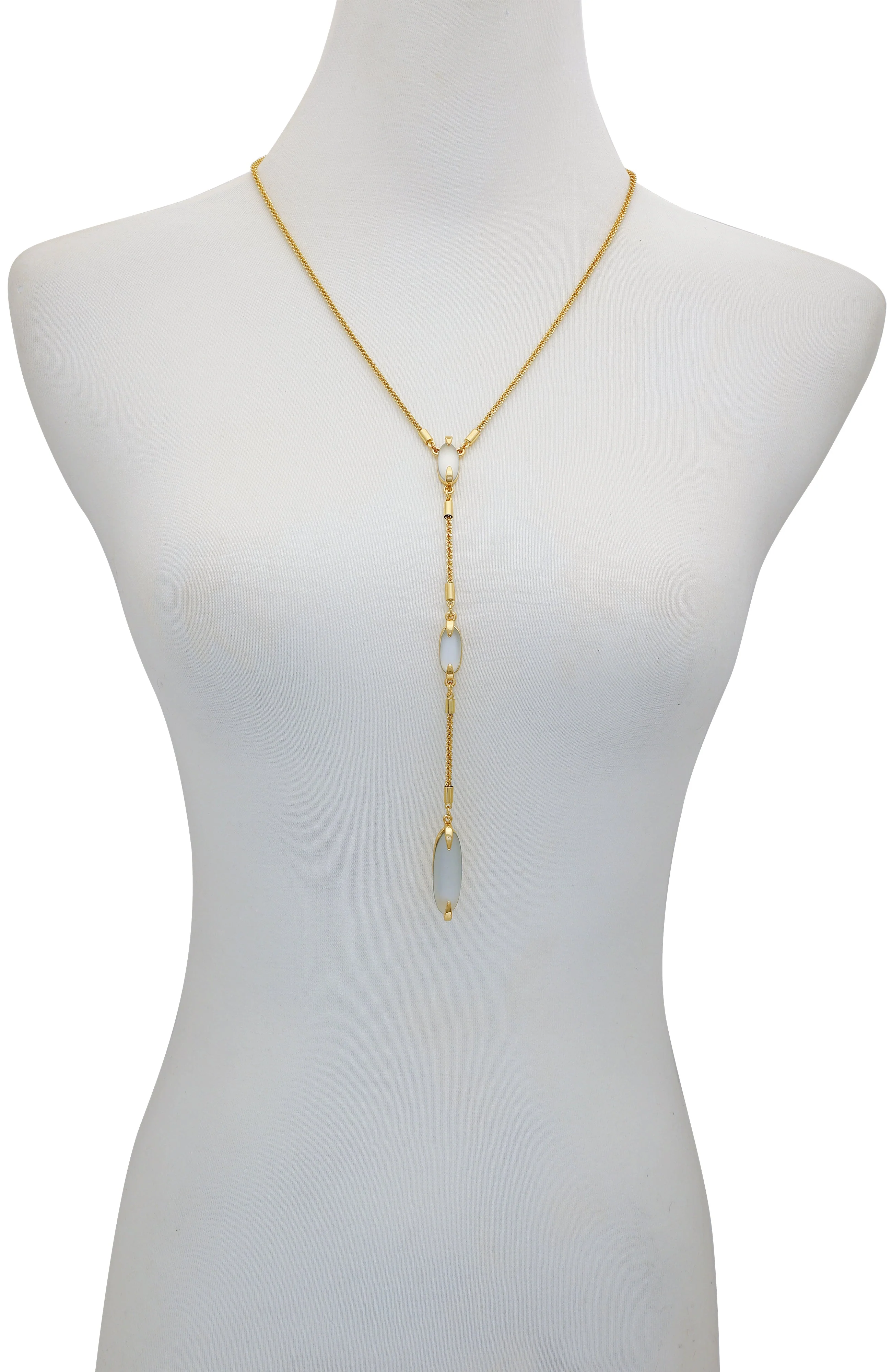 Long Goldtone & Stone Pendant Necklace - Image 3