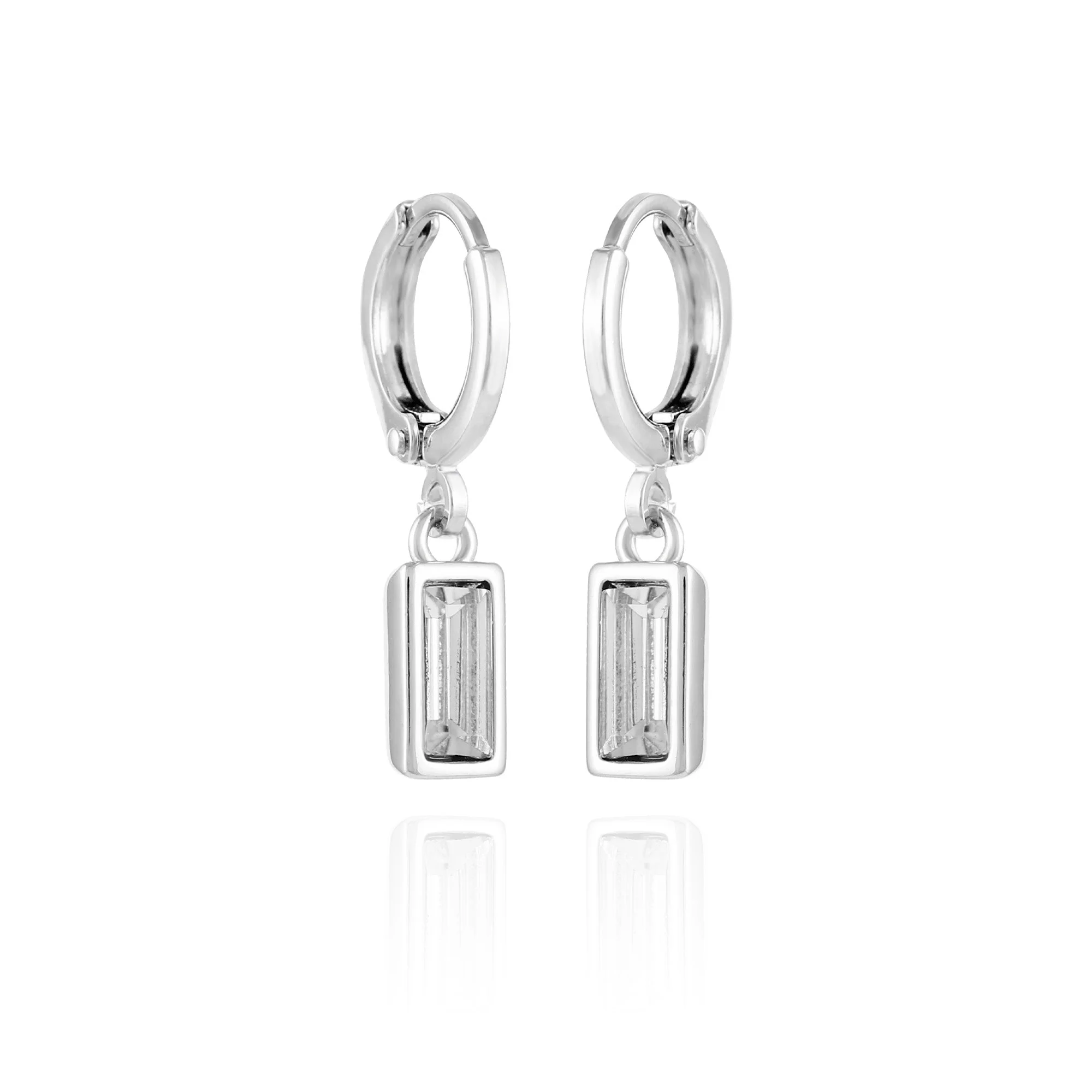 Rectangular Glass Stone Huggie Drop Earrings