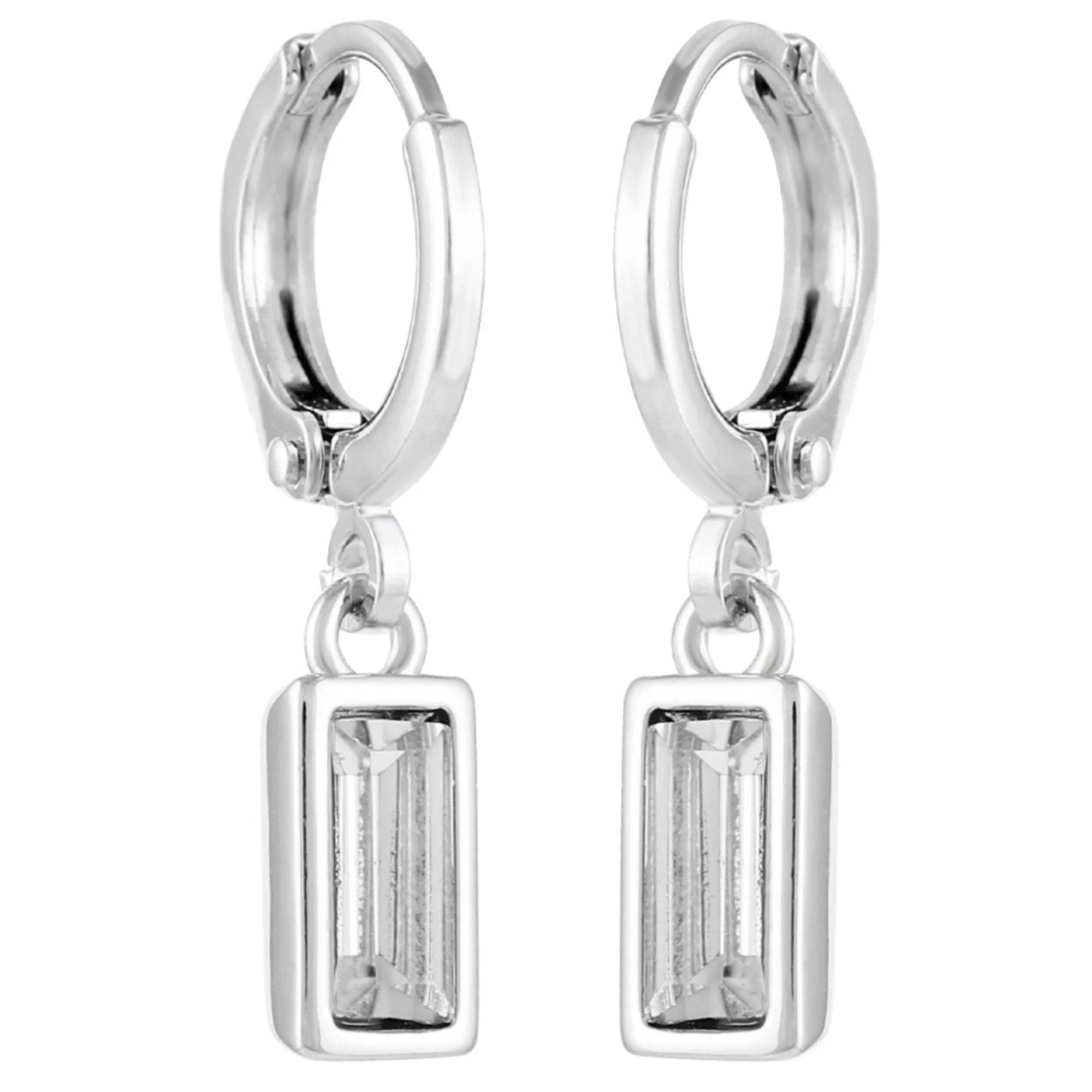 Rectangular Glass Stone Huggie Drop Earrings - Image 2