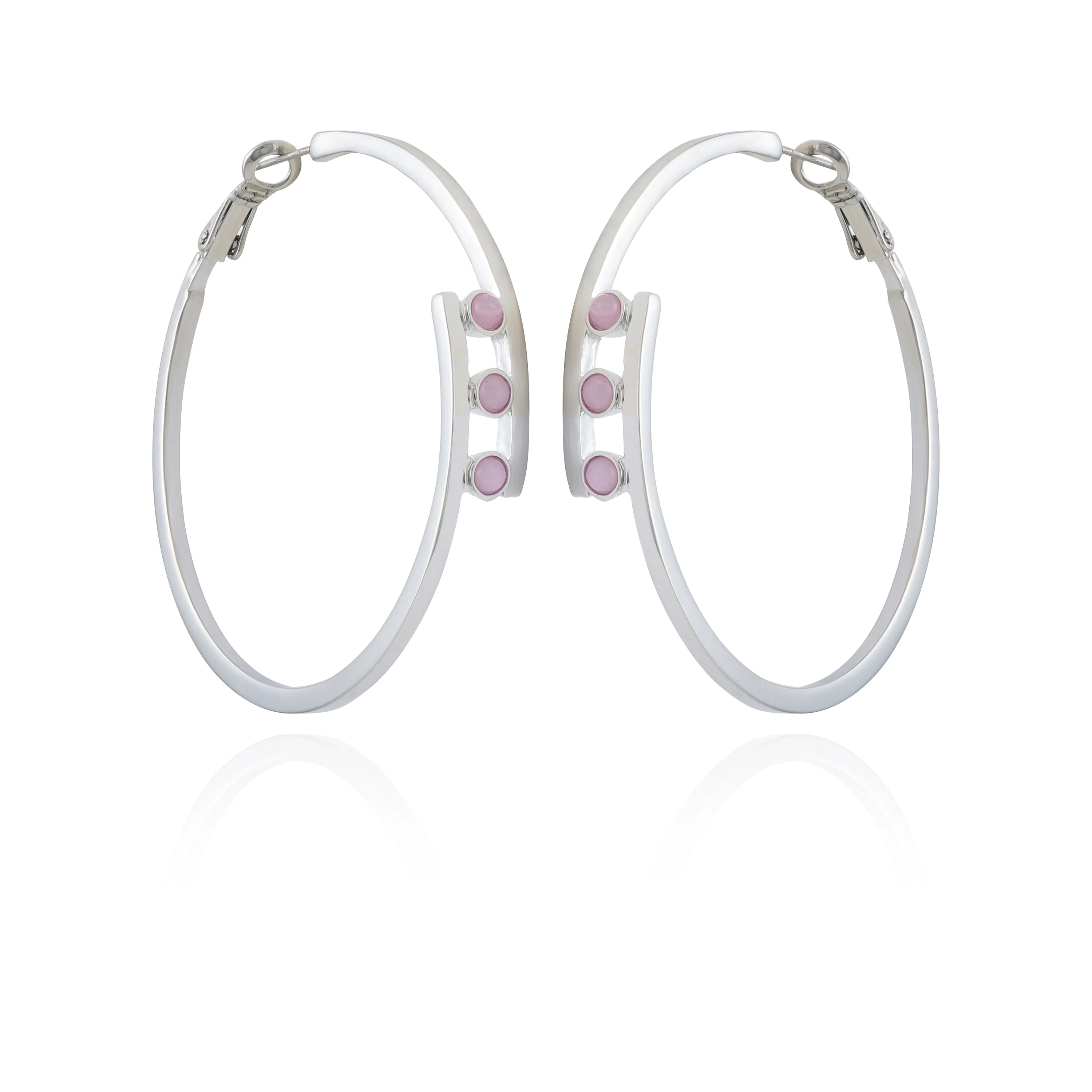 Silvertone Tri Crystal Stone Hoop Earring