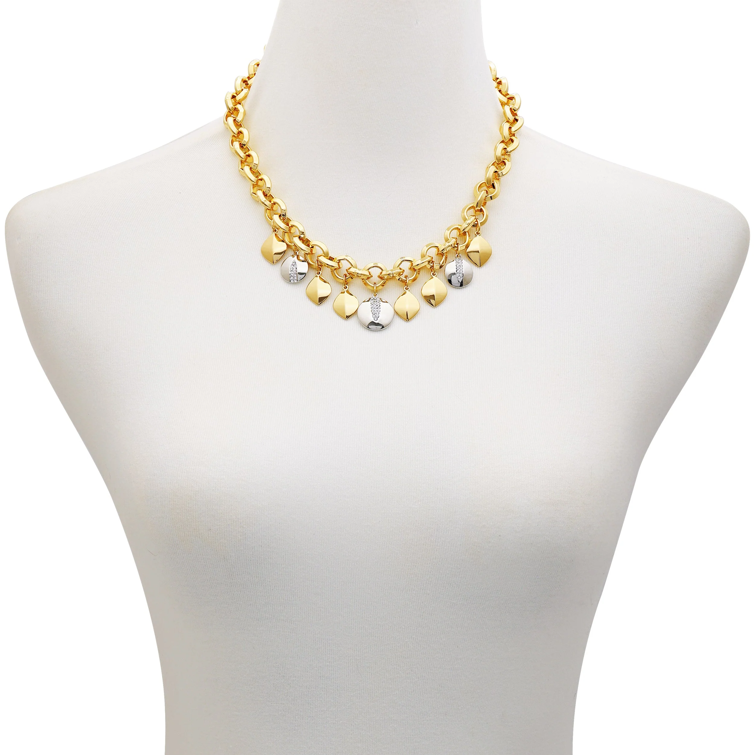Two Tone Gilded Leaf Charm Statement Necklace - Image 2