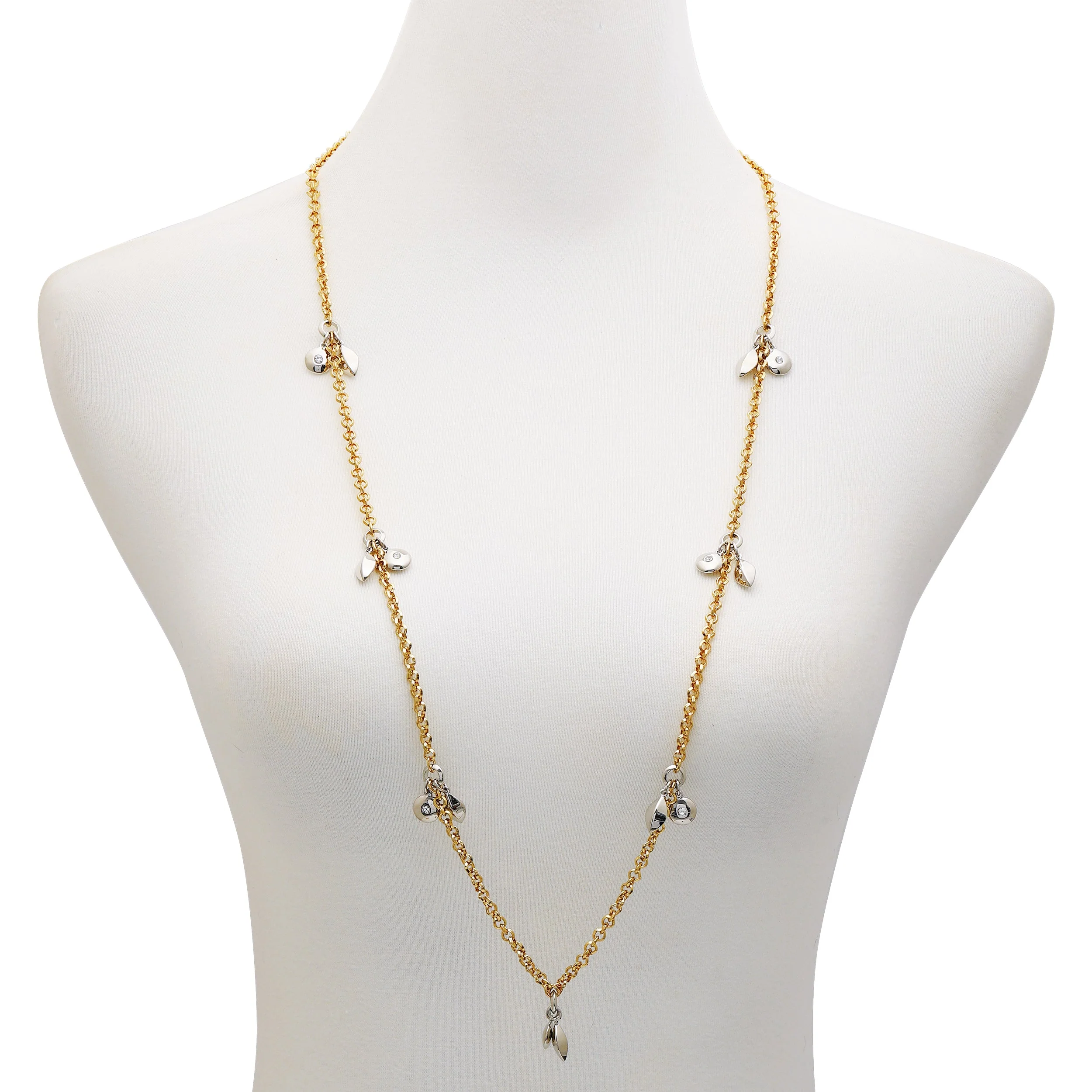 Two Tone Gilded Leaf Long Necklace - Image 2
