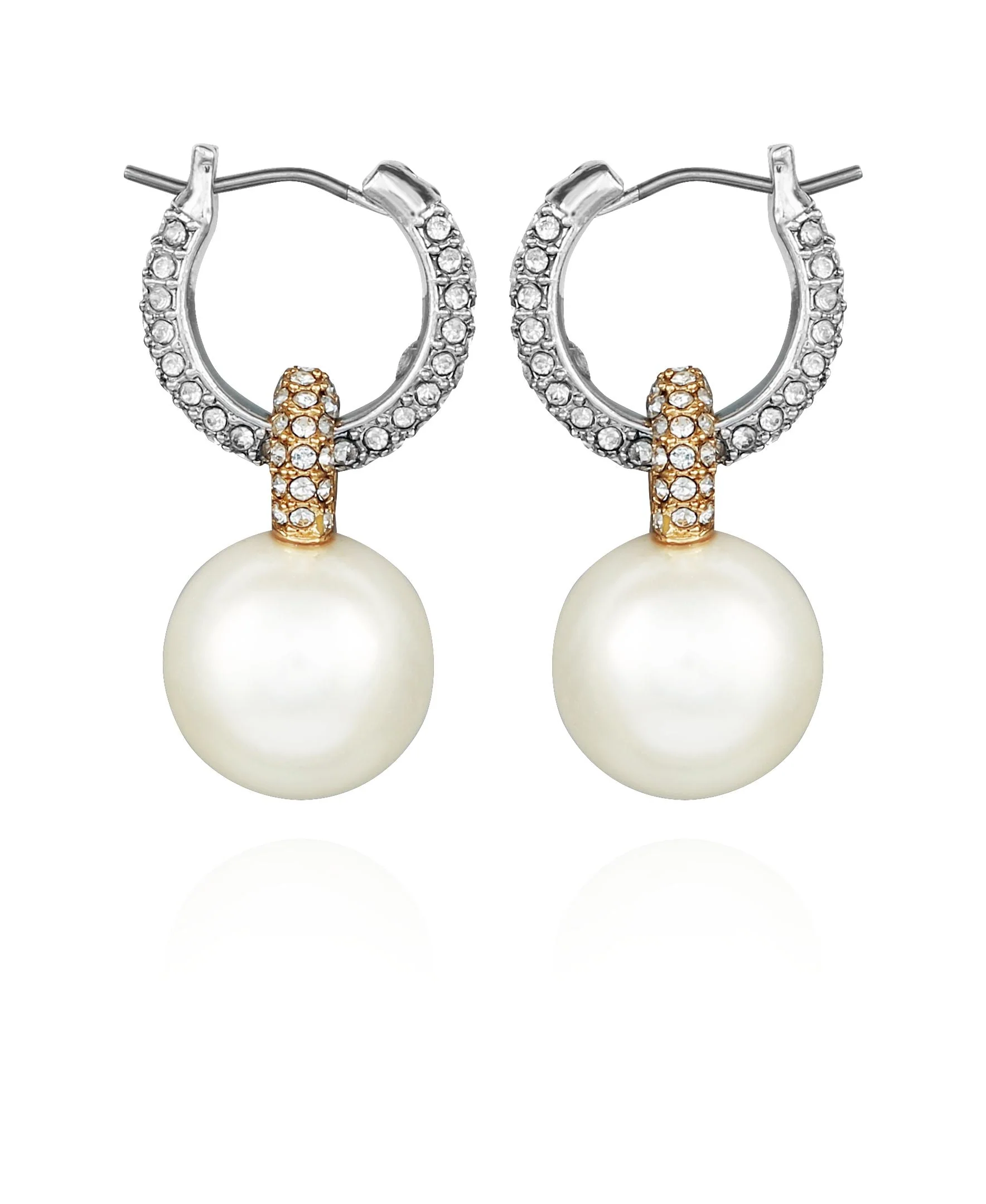 Two Tone Pearl Drop Hoop Earrings