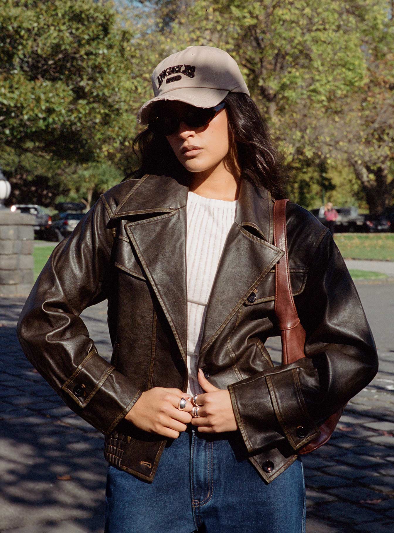 Nicolie Faux Leather Jacket Vintage Washed Brown - Image 8