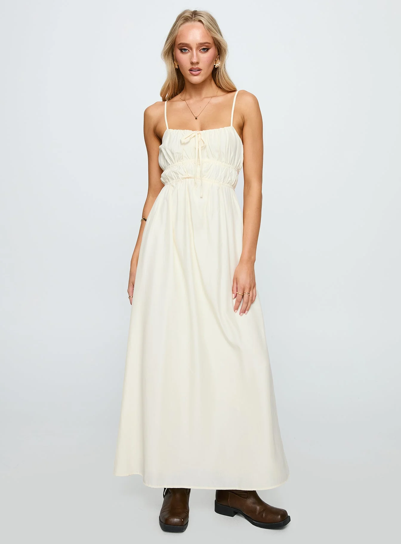 Violeta Tiered Maxi Dress Cream - Image 2