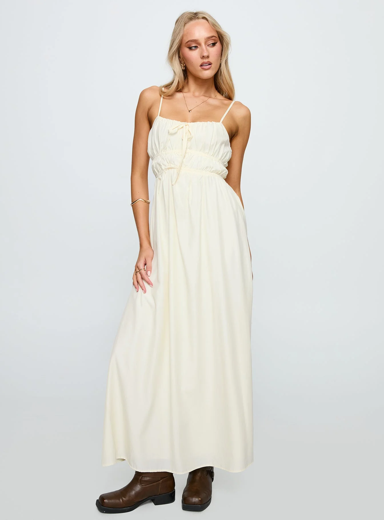 Violeta Tiered Maxi Dress Cream - Image 3