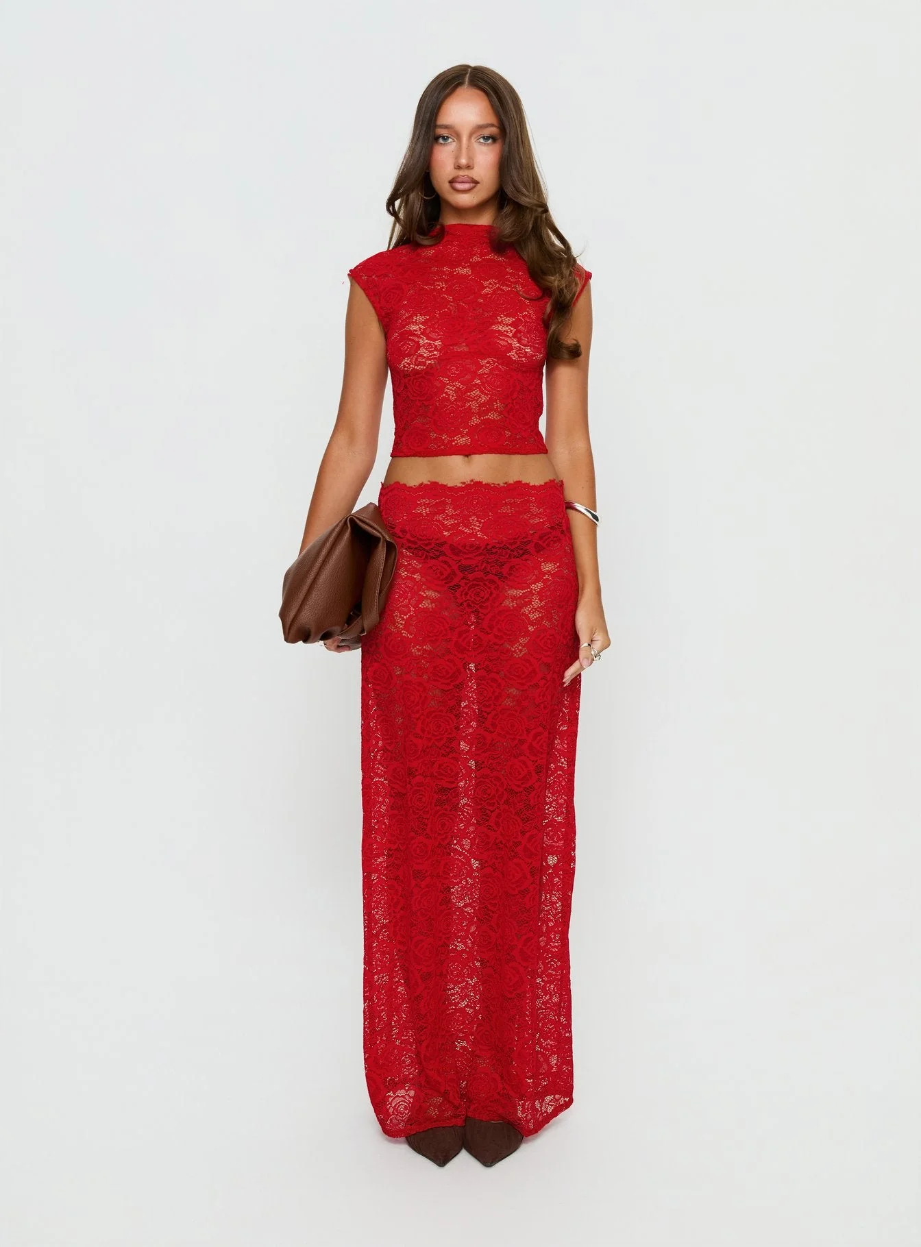 Vionna Lace Maxi Skirt Red - Image 7