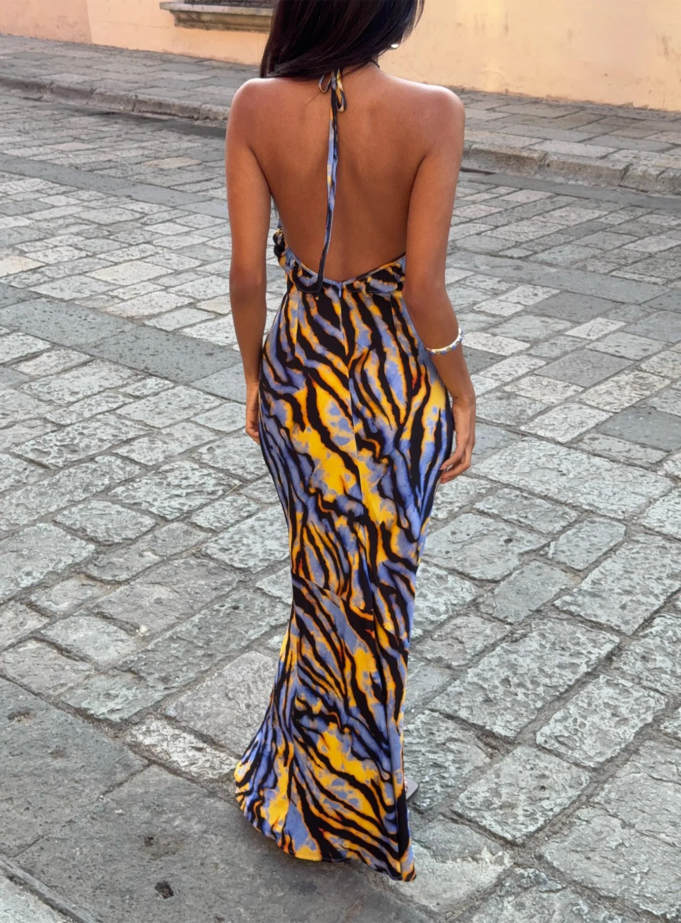 Virginia Beach Backless Maxi Dress Blue Zebra - Image 10