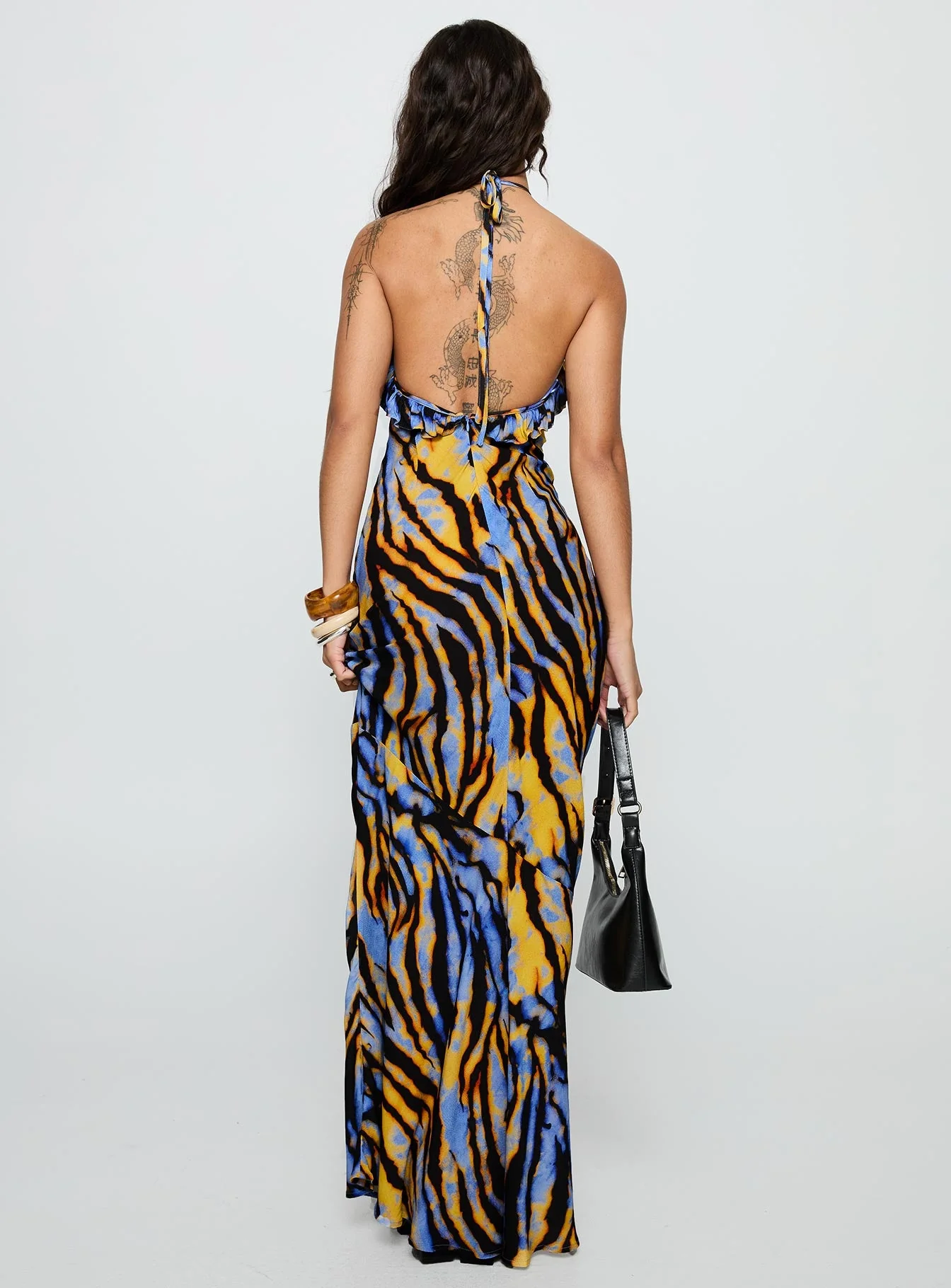 Virginia Beach Backless Maxi Dress Blue Zebra - Image 5