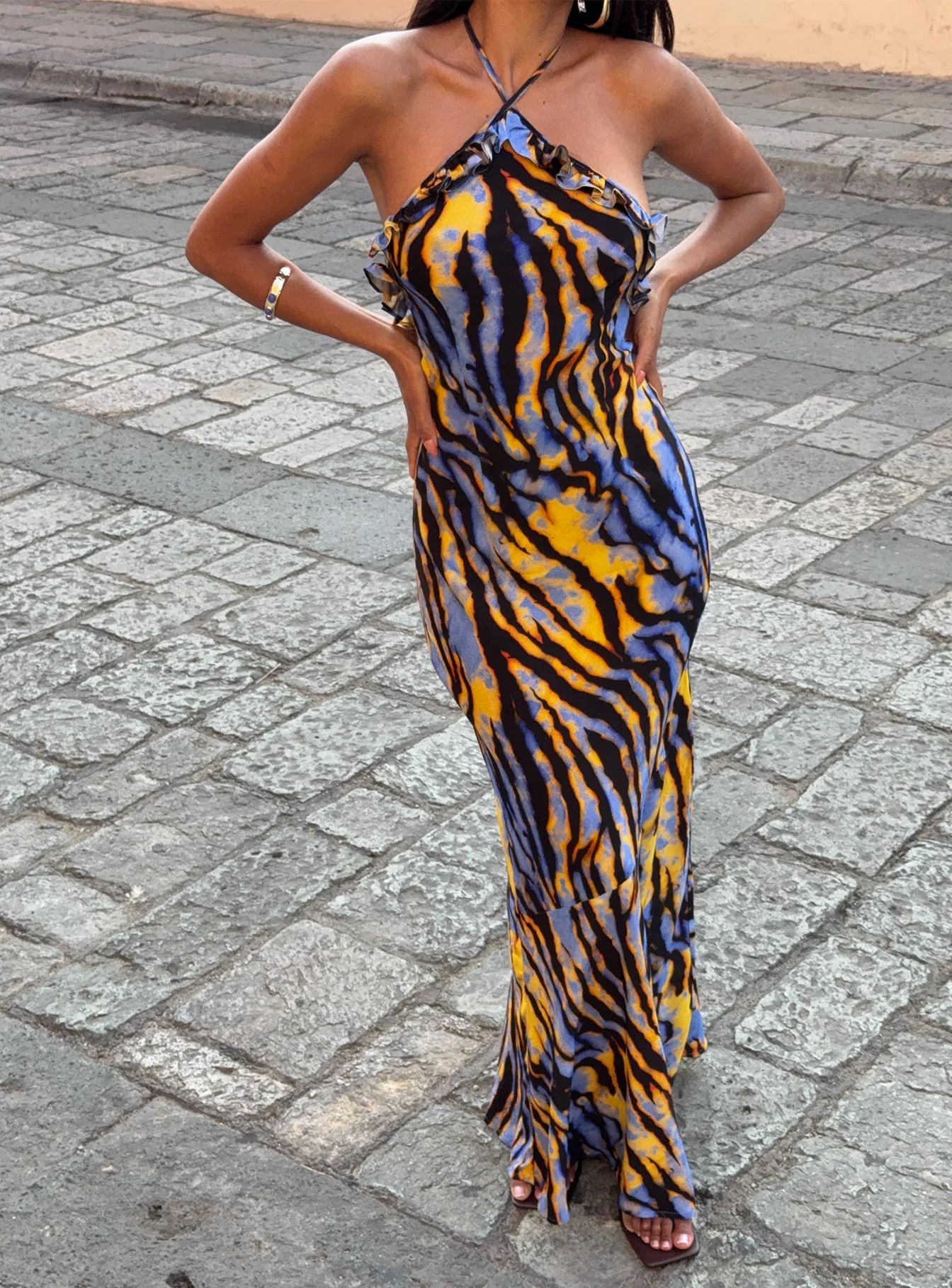Virginia Beach Backless Maxi Dress Blue Zebra - Image 8