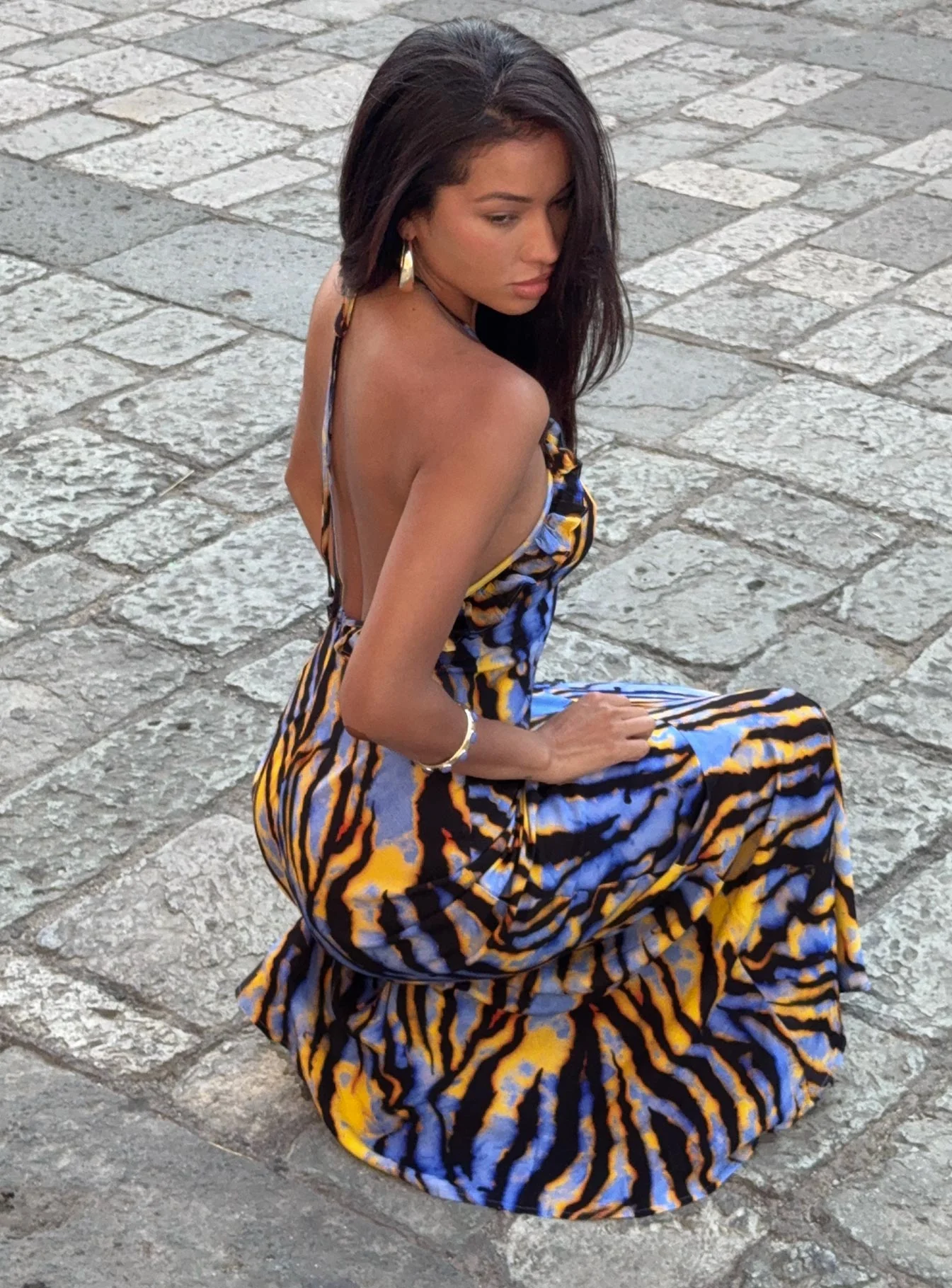 Virginia Beach Backless Maxi Dress Blue Zebra - Image 9