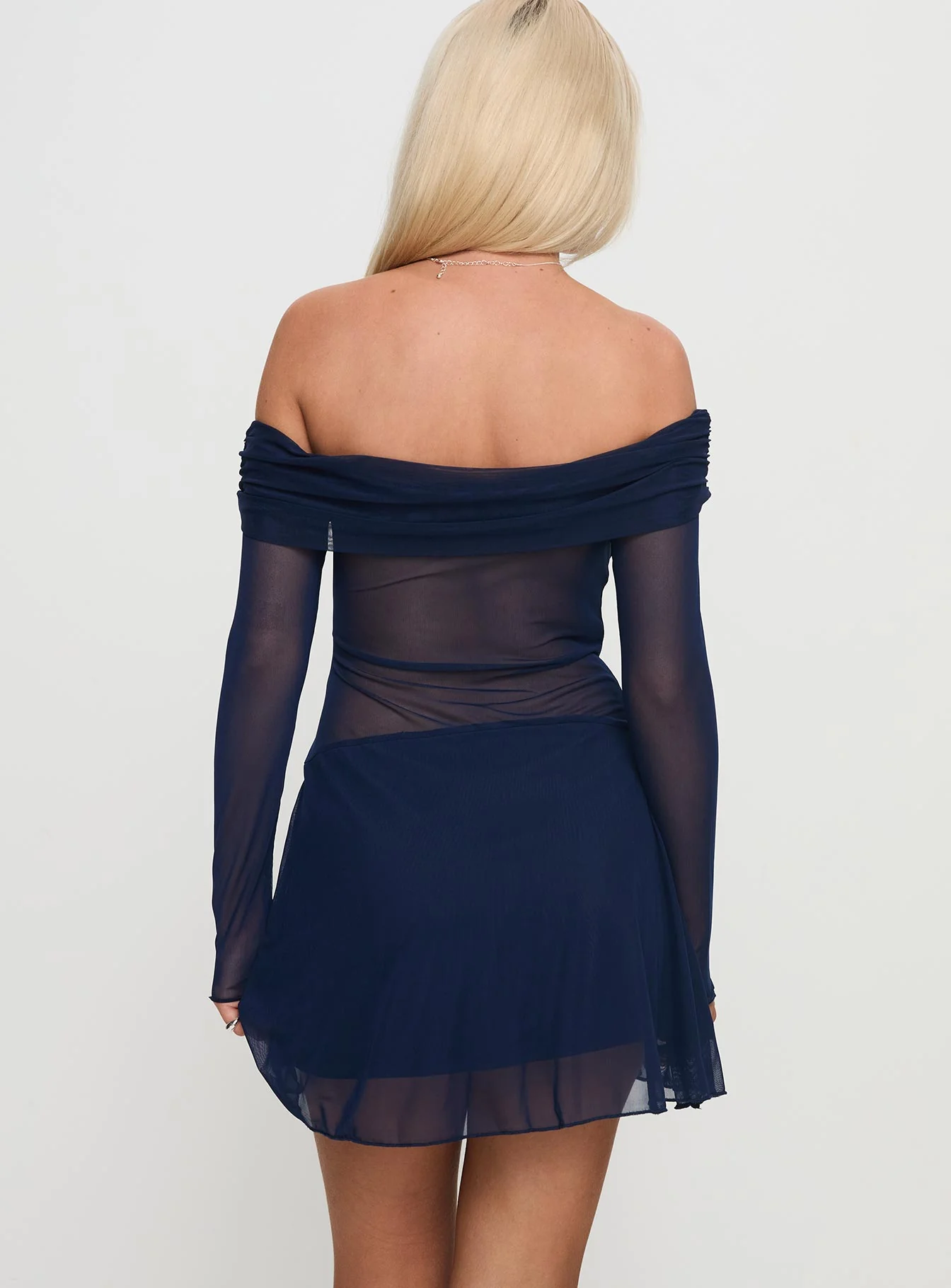Virtues Long Sleeve Sheer Mini Dress Navy - Image 4