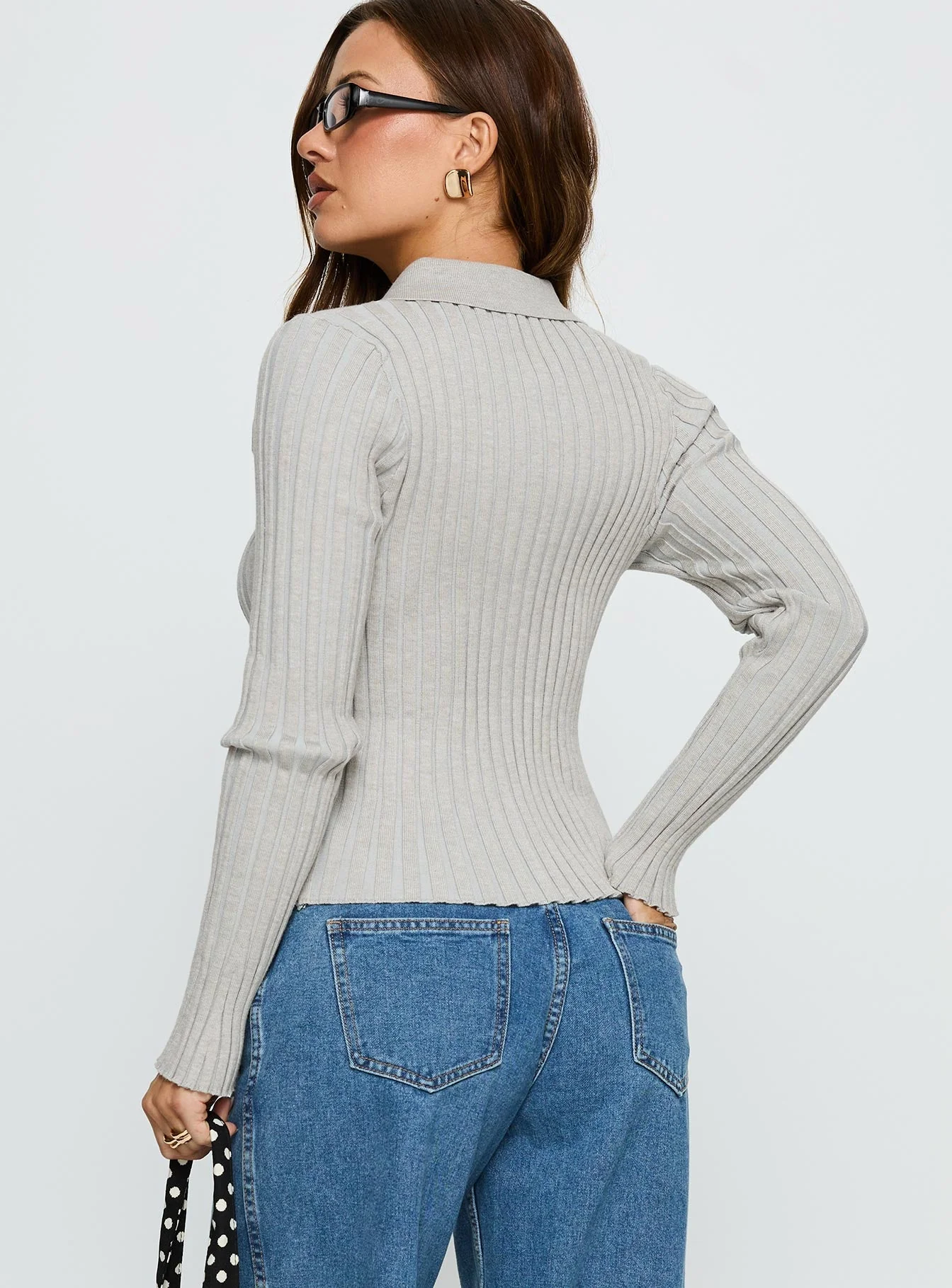 Wakely Collared Long Sleeve Top Grey - Image 4