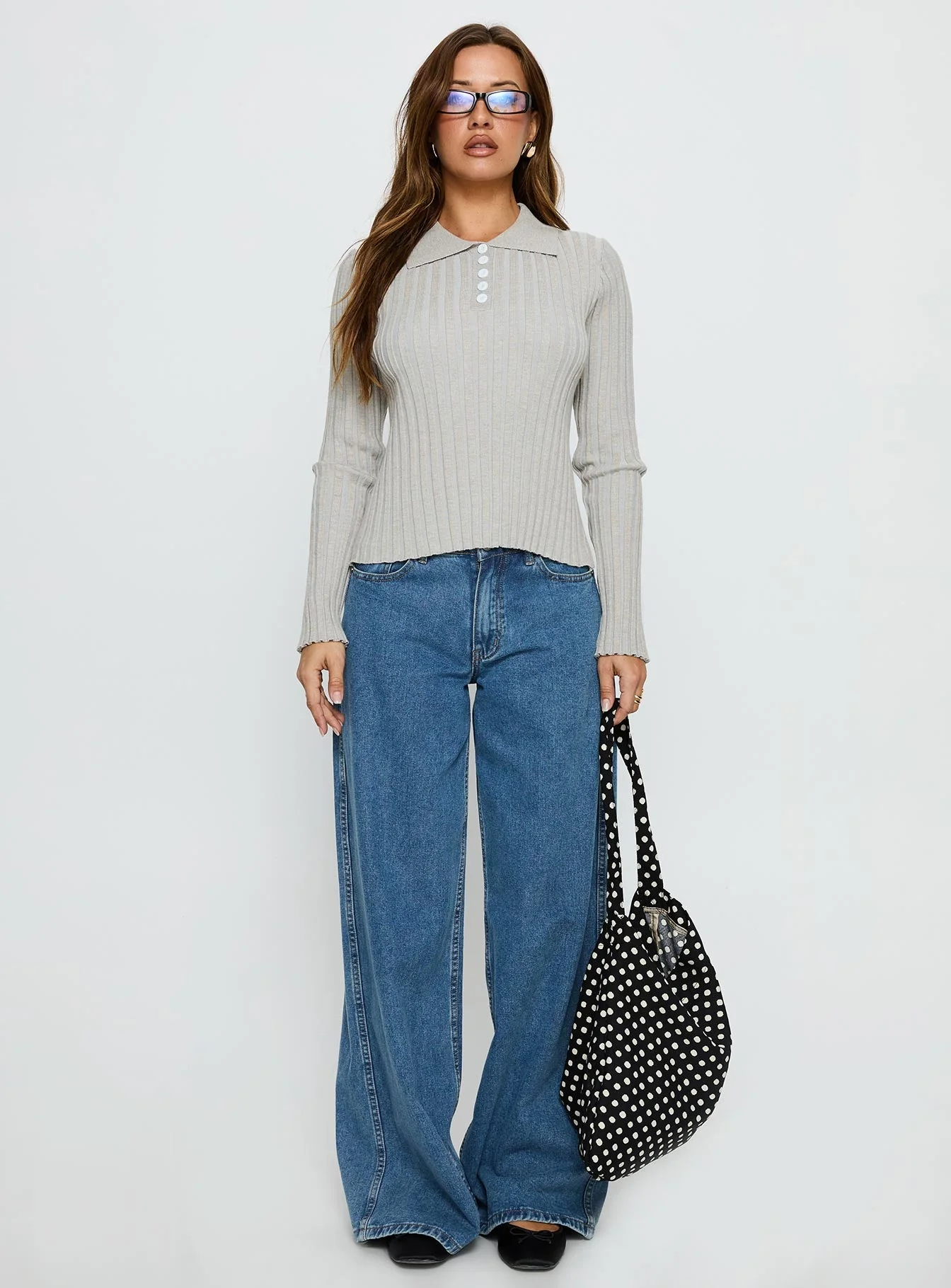 Wakely Collared Long Sleeve Top Grey - Image 6