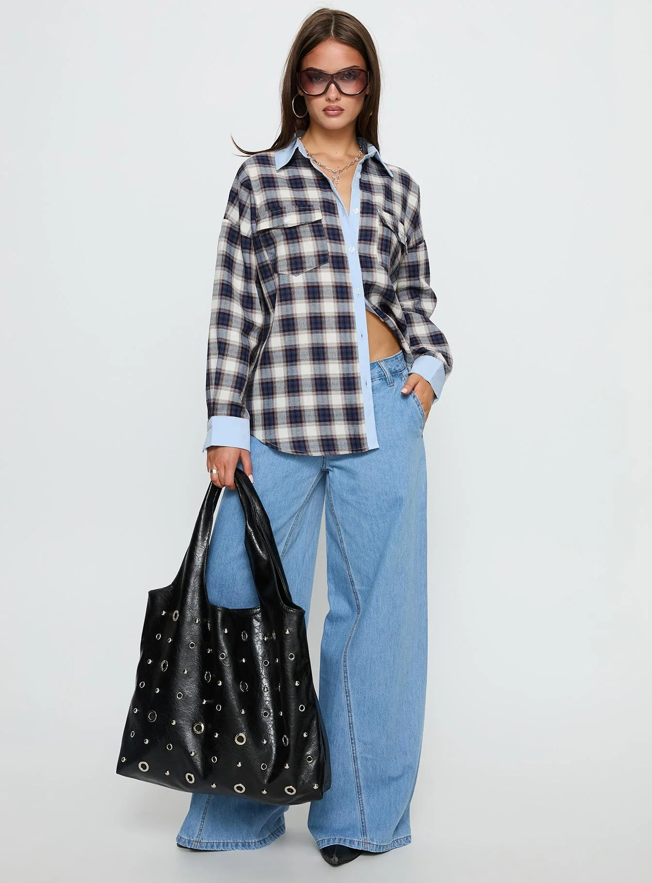 Walda Contrast Flannel Shirt Blue Check - Image 3
