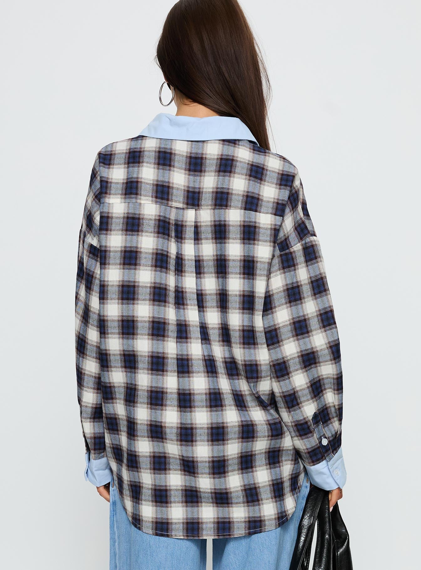 Walda Contrast Flannel Shirt Blue Check - Image 5