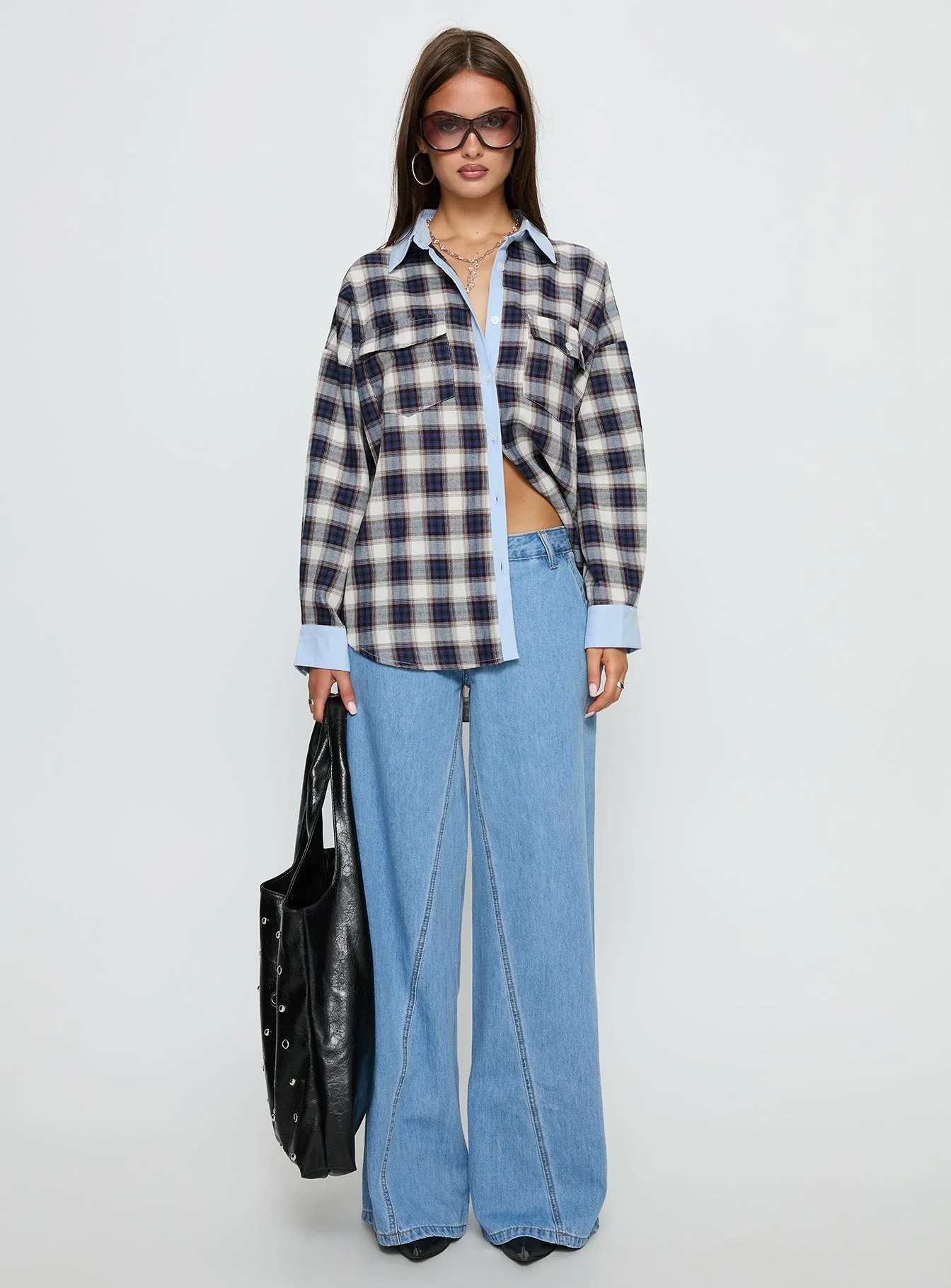 Walda Contrast Flannel Shirt Blue Check - Image 7
