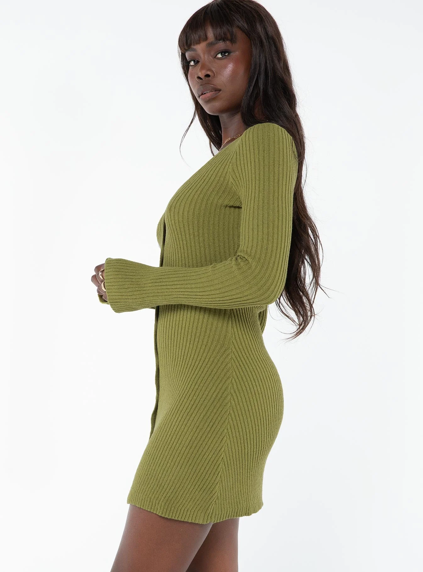 Waldin Long Sleeve Mini Dress Olive - Image 4