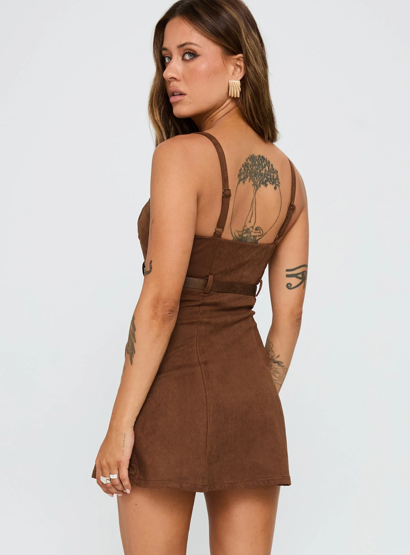 Way Back In Faux Suede Mini Dress Brown - Image 4