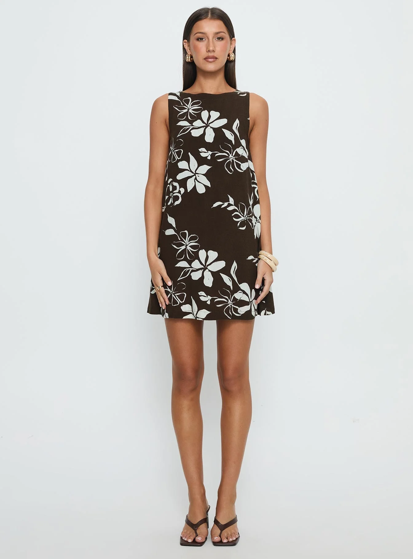 We Could Go Mini Dress Brown Floral - Image 7