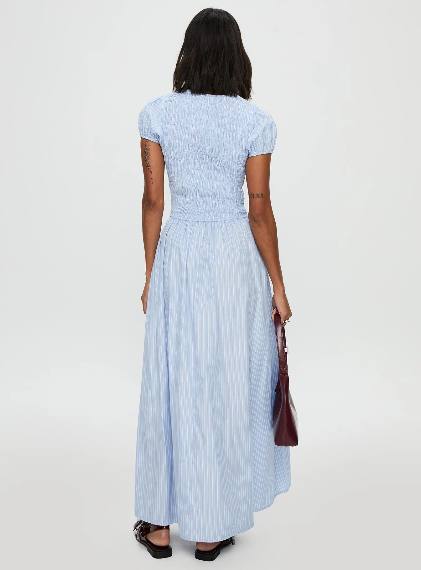 Wendelin Shirred Maxi Dress Blue Stripe - Image 4