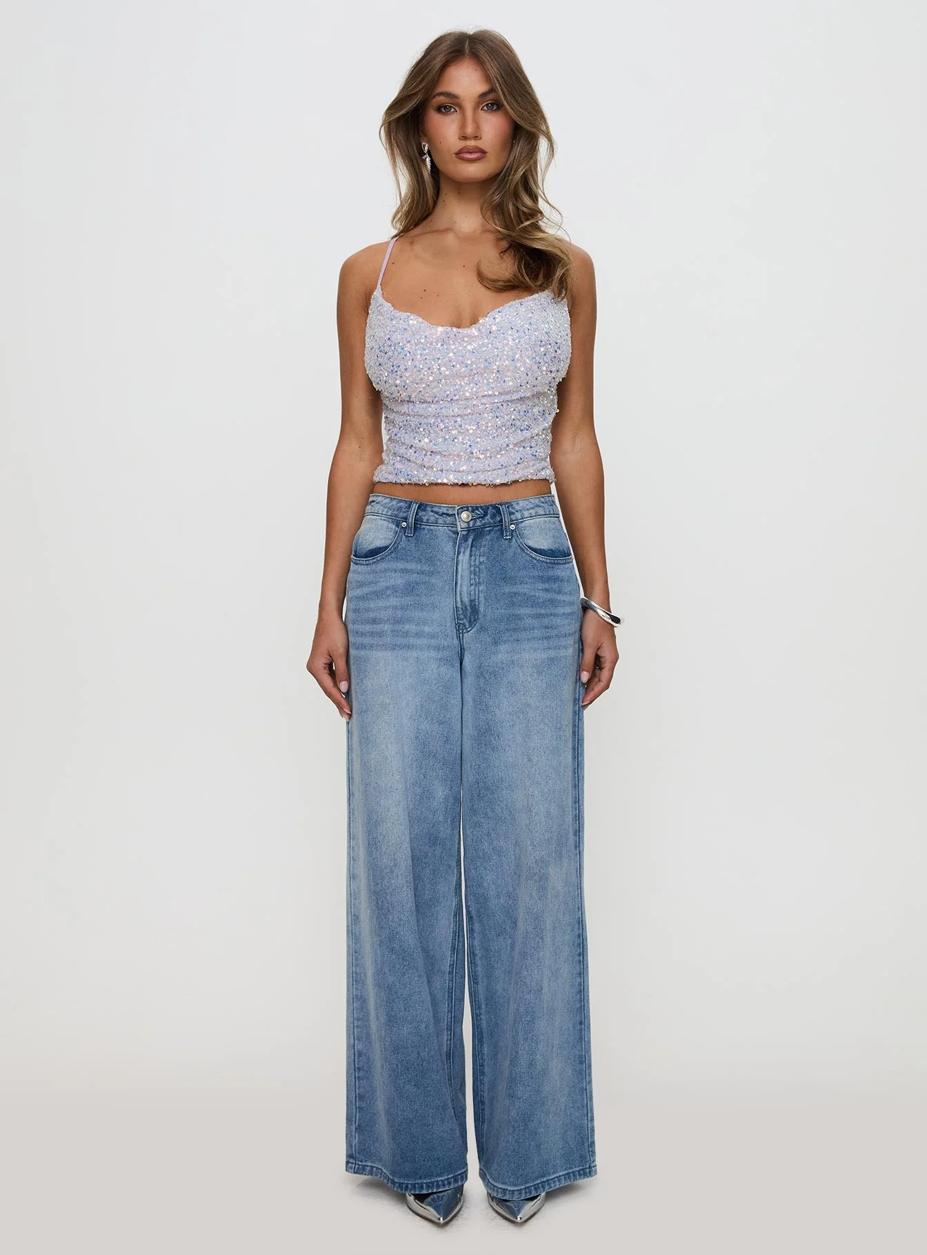 Werner Cowl Neck Sequin Top Lilac - Image 7