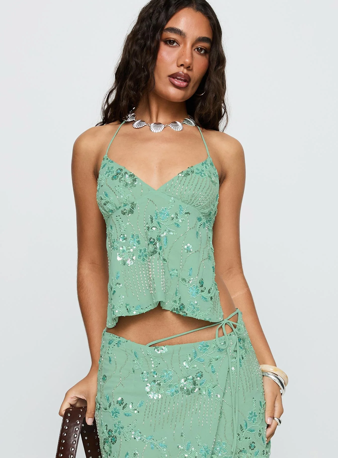 What A Coincidence Beaded Top Teal - Image 2