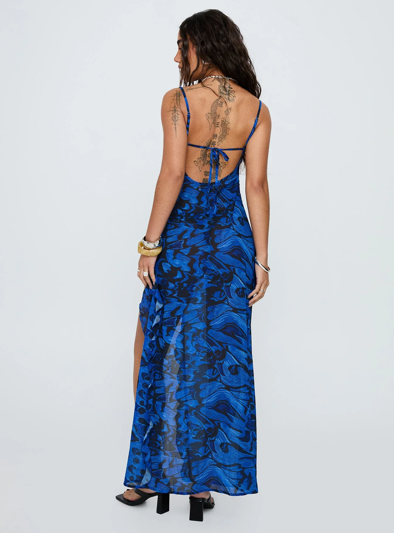 What A Thrill Split Detail Maxi Dress Blue Multi - Image 4