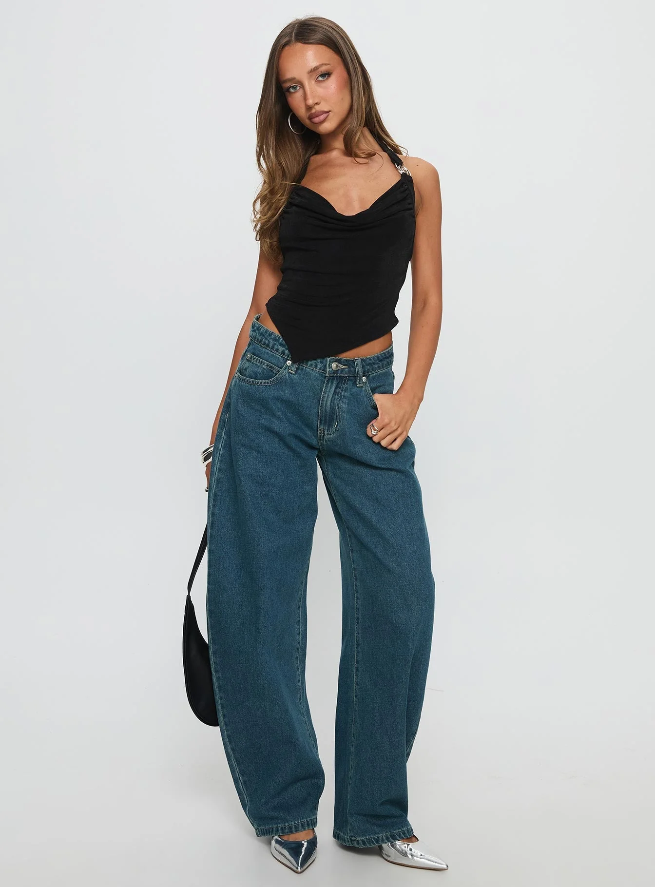 Where Were You Cowl Neck Top Black - Image 3