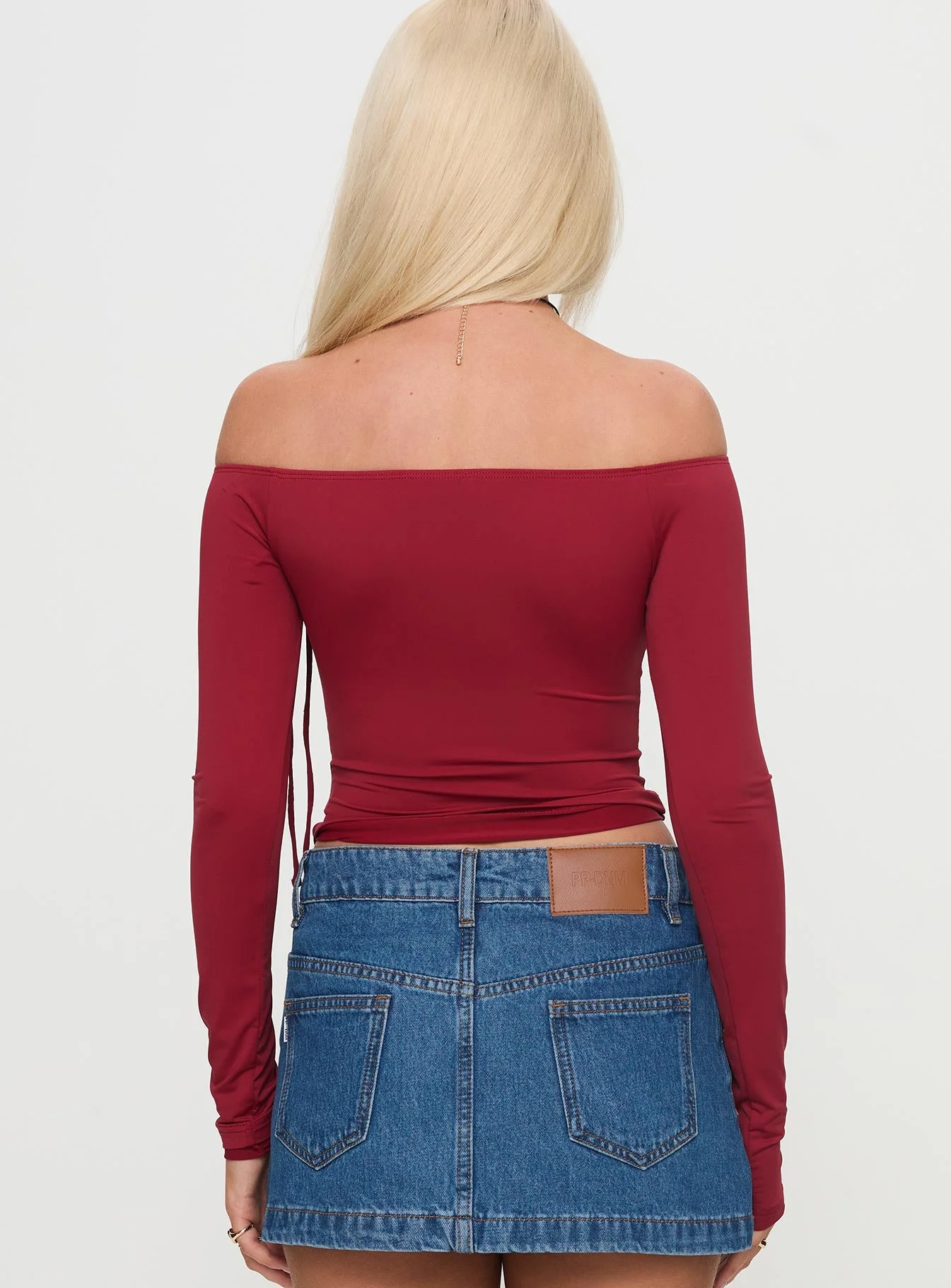 Where You At Off Shoulder Long Sleeve Top Red - Image 4