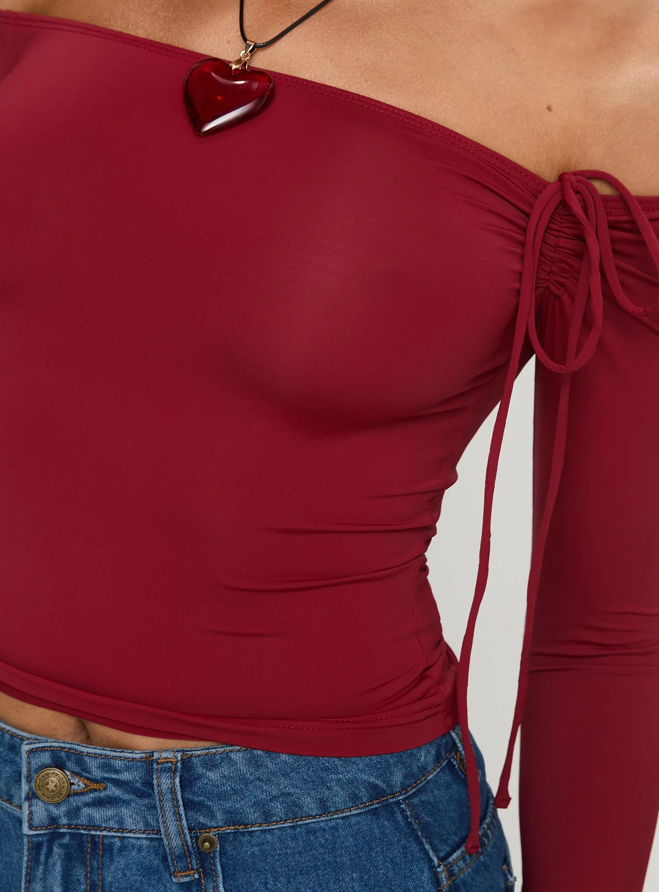 Where You At Off Shoulder Long Sleeve Top Red - Image 5