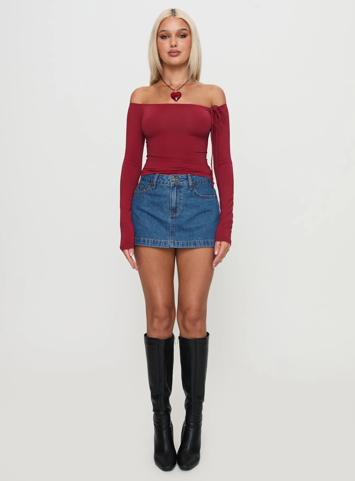 Where You At Off Shoulder Long Sleeve Top Red - Image 6