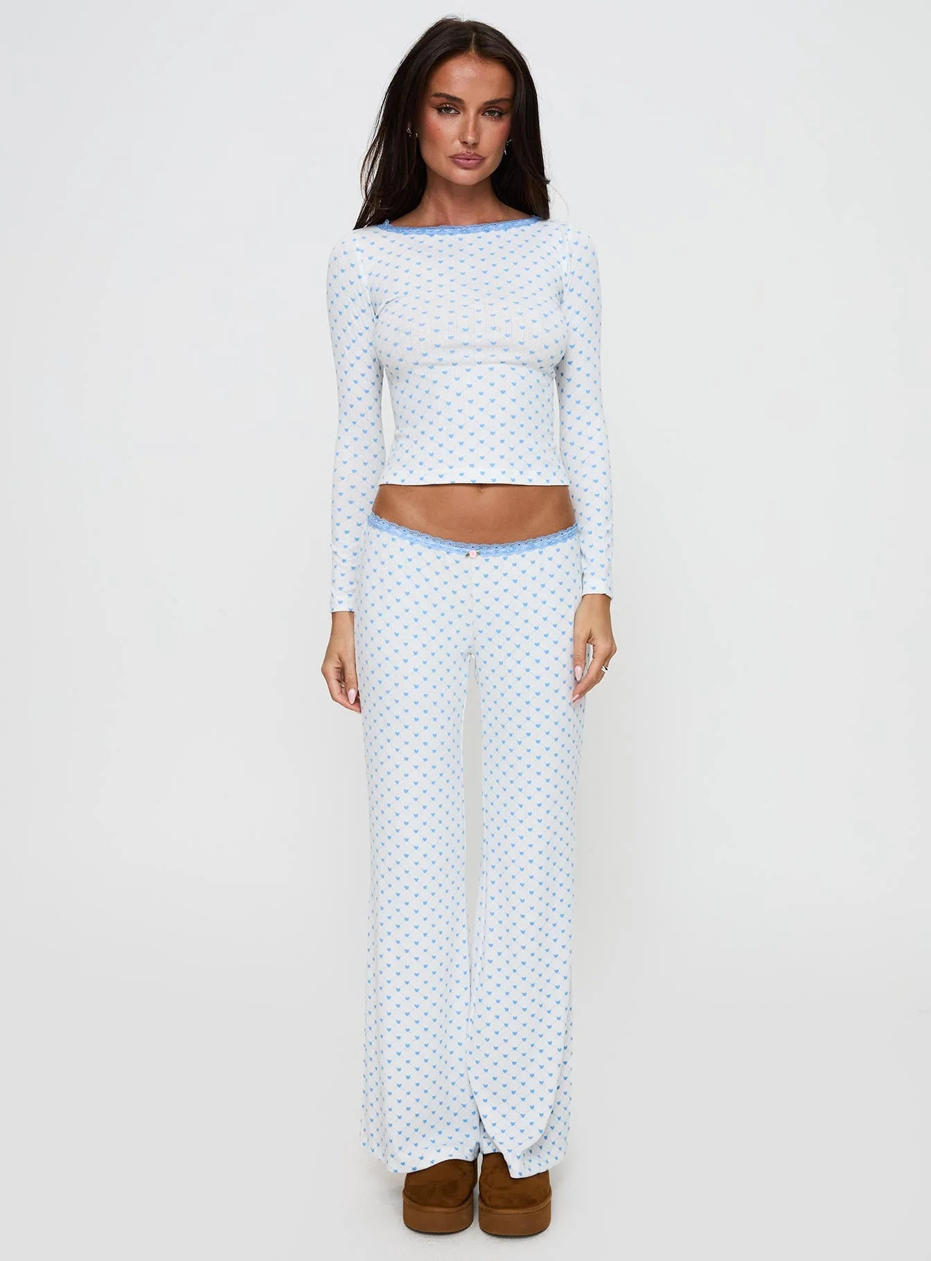 Whimsie Long Sleeve Sleep Top Blue / White - Image 7