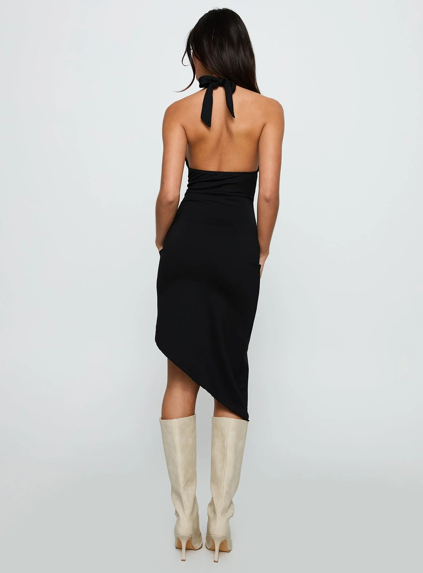 Whimsy Asymmetrical Midi Dress Black - Image 5
