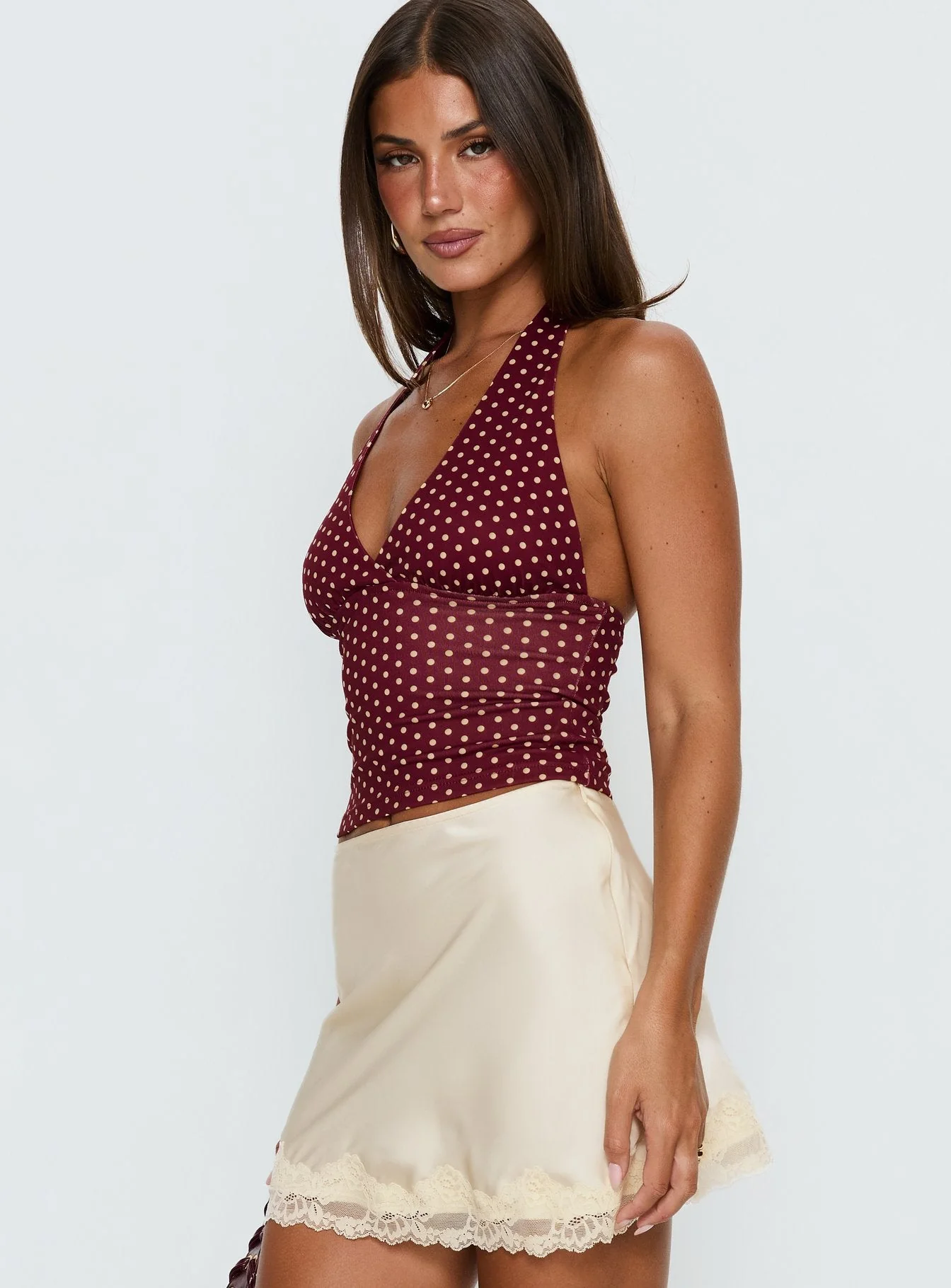 Whimsy Halter Top Burgundy / Lemon Polka - Image 4