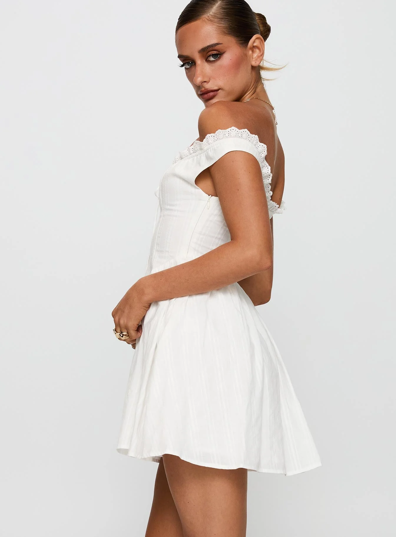 White Horse Off The Shoulder Mini Dress White - Image 4