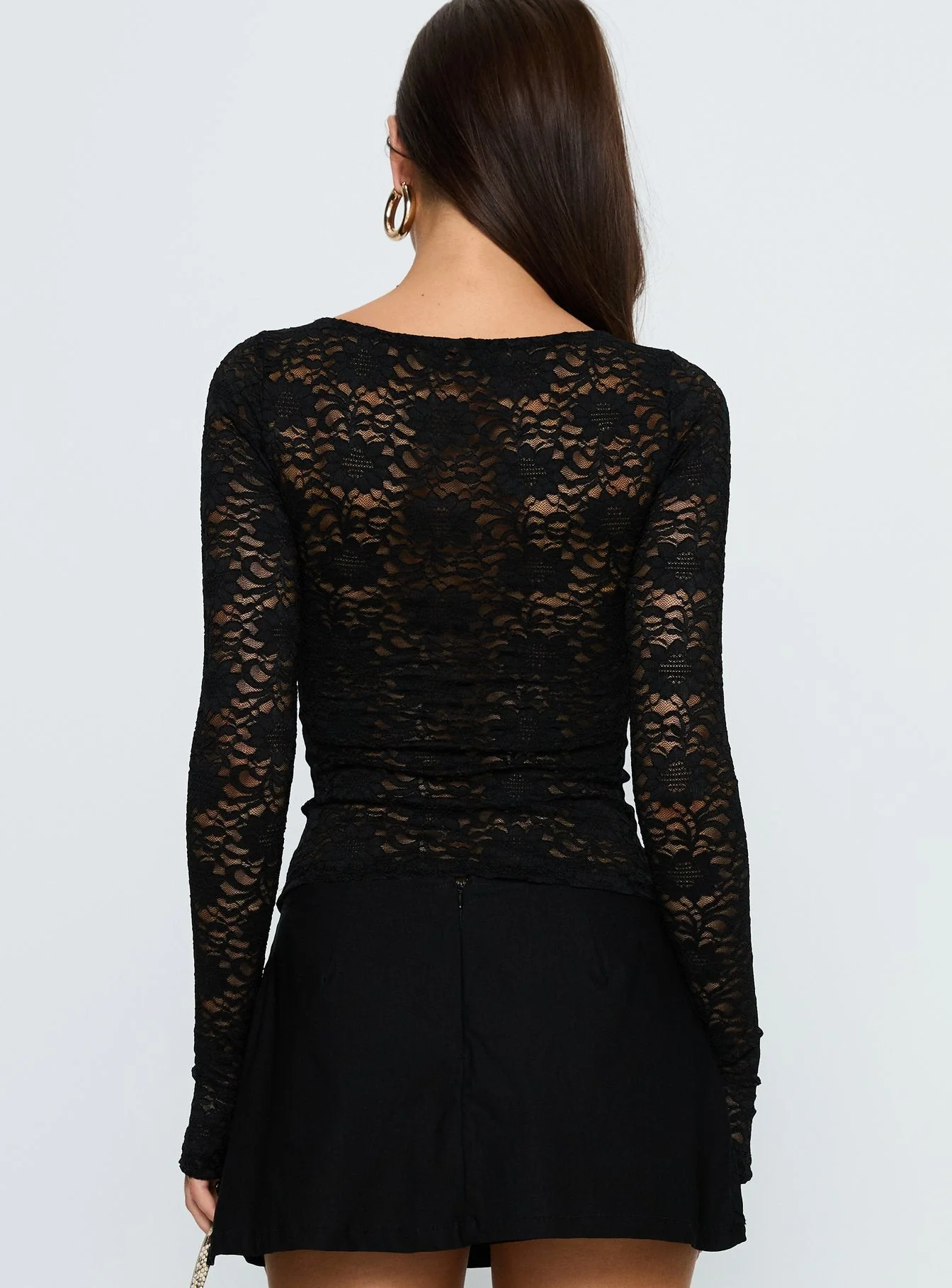 Whitnea Long Sleeve Lace Cut Out Top Black - Image 5