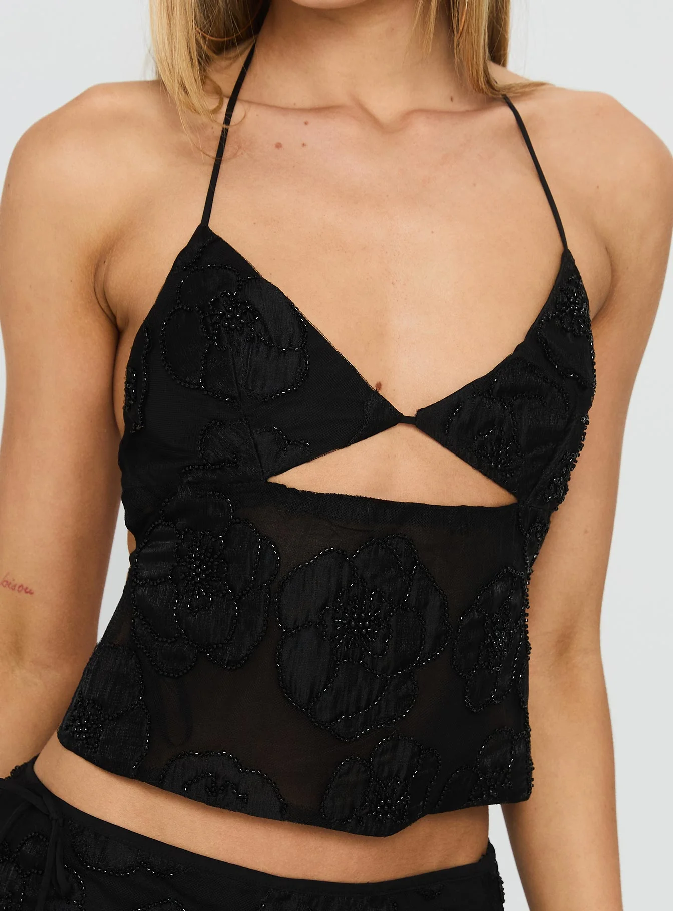 Wild Card Beaded Backless Top Black - Image 6