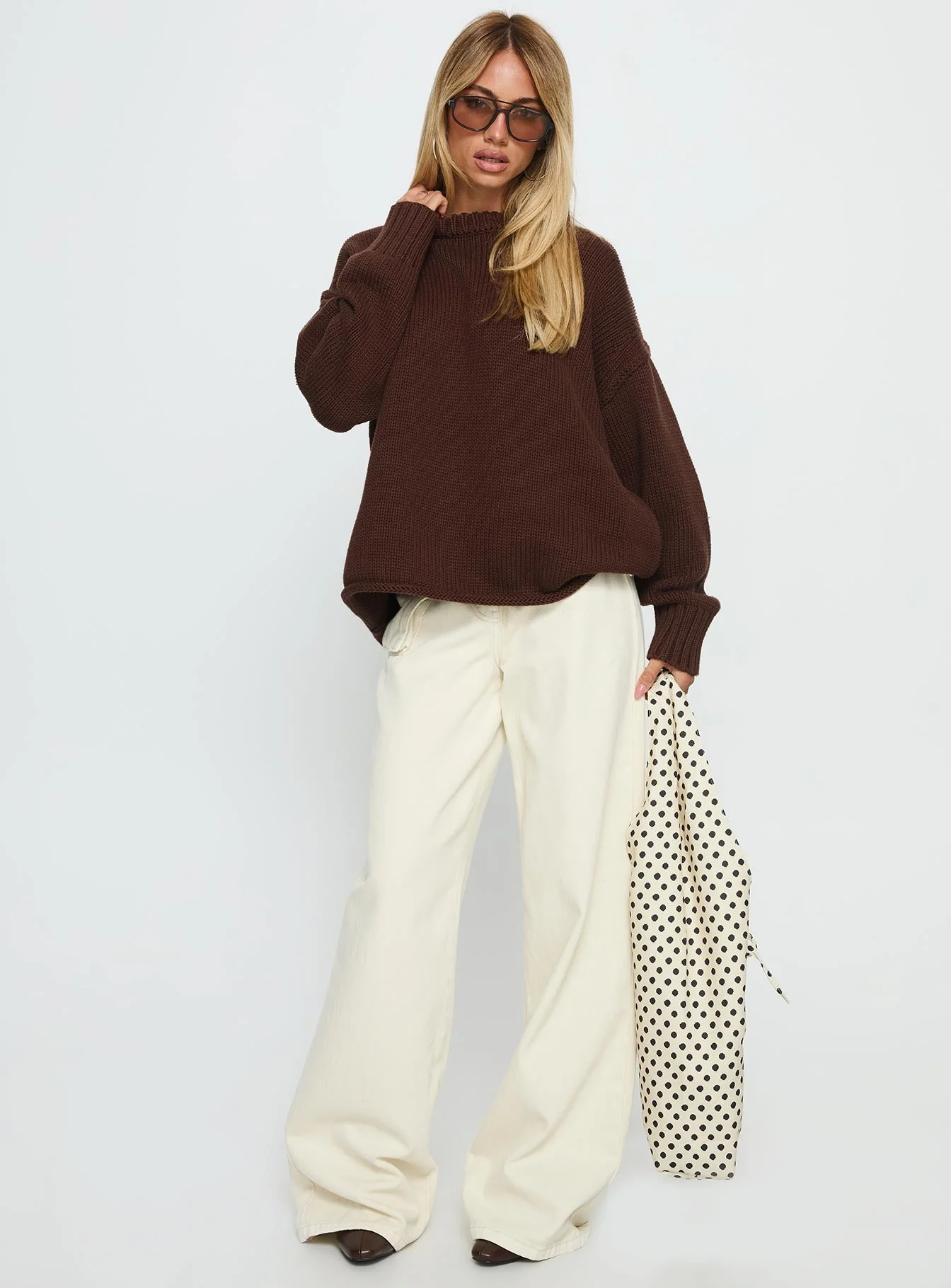 Wilda Crew Neck Knit Sweater Brown - Image 3