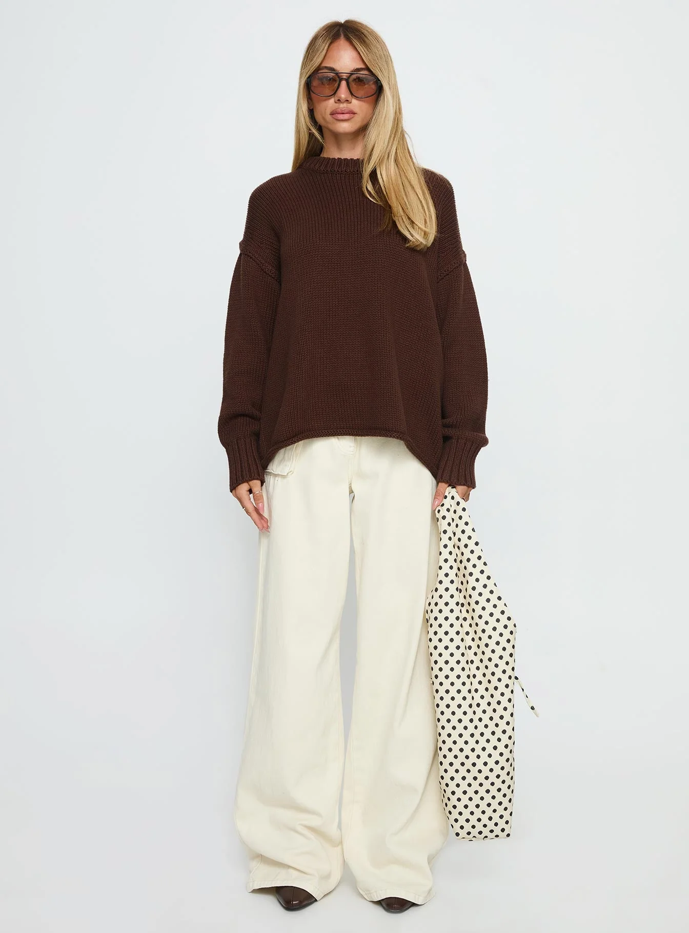 Wilda Crew Neck Knit Sweater Brown - Image 7