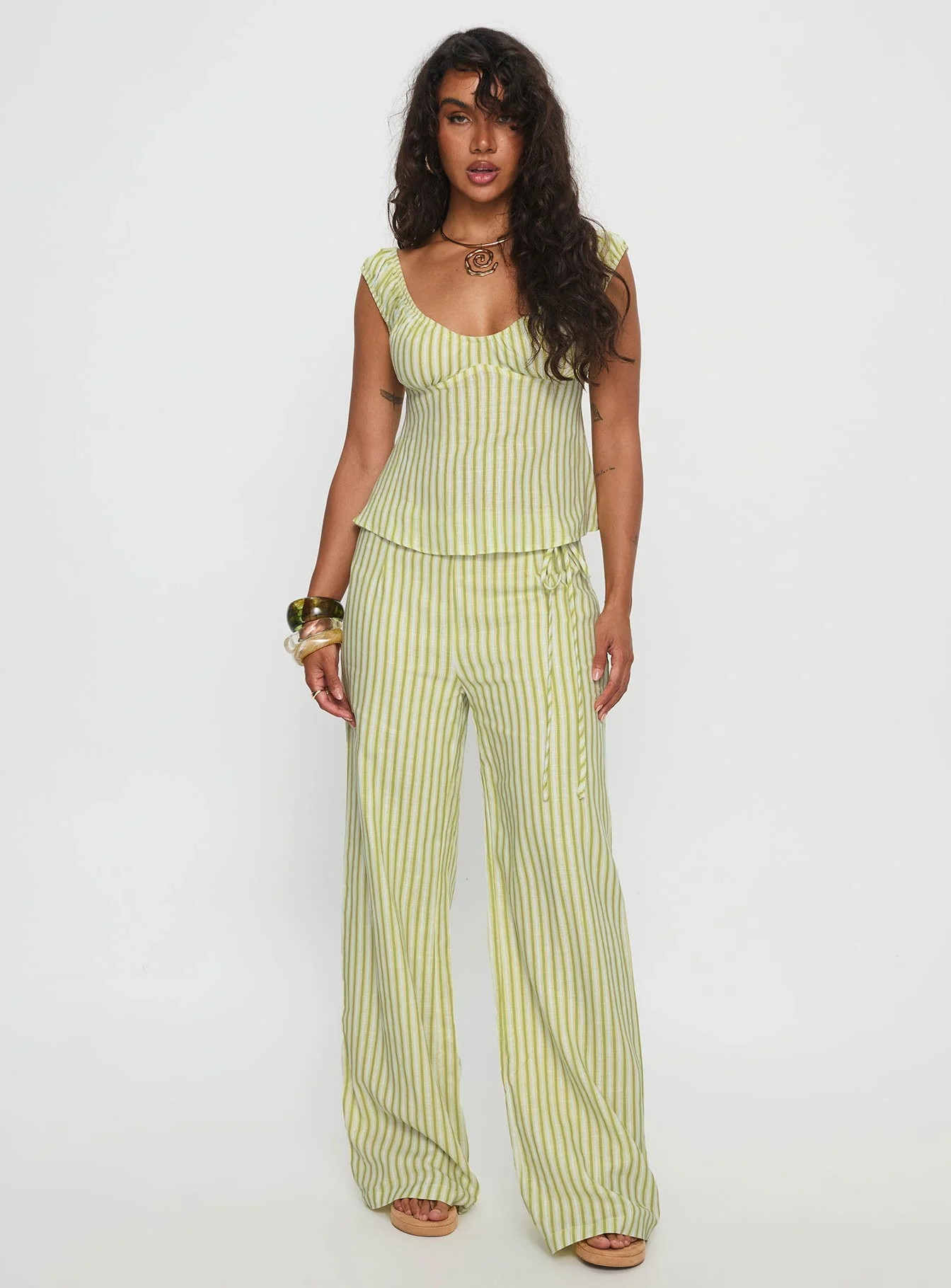 With Pleasure Tie Side Pant Green / Blue Stripe - Image 3