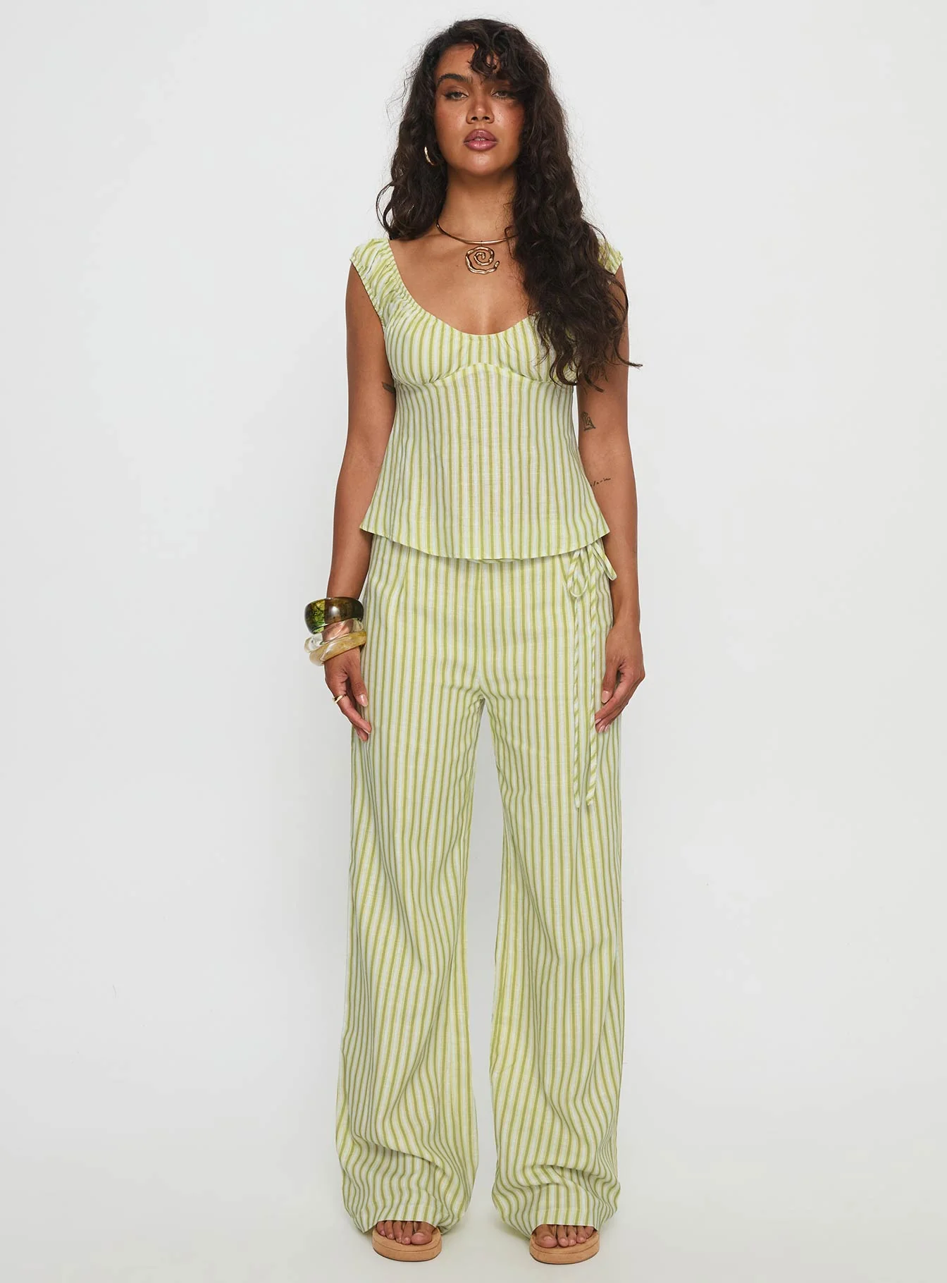 With Pleasure Tie Side Pant Green / Blue Stripe - Image 7