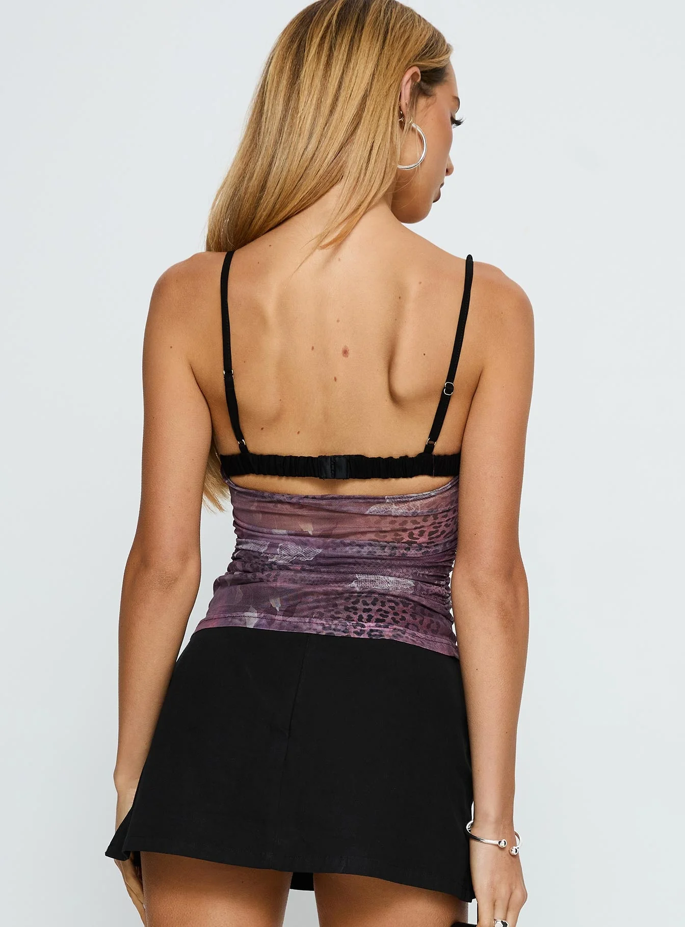 Worldly Mesh Bra Layered Corset Top Purple - Image 6