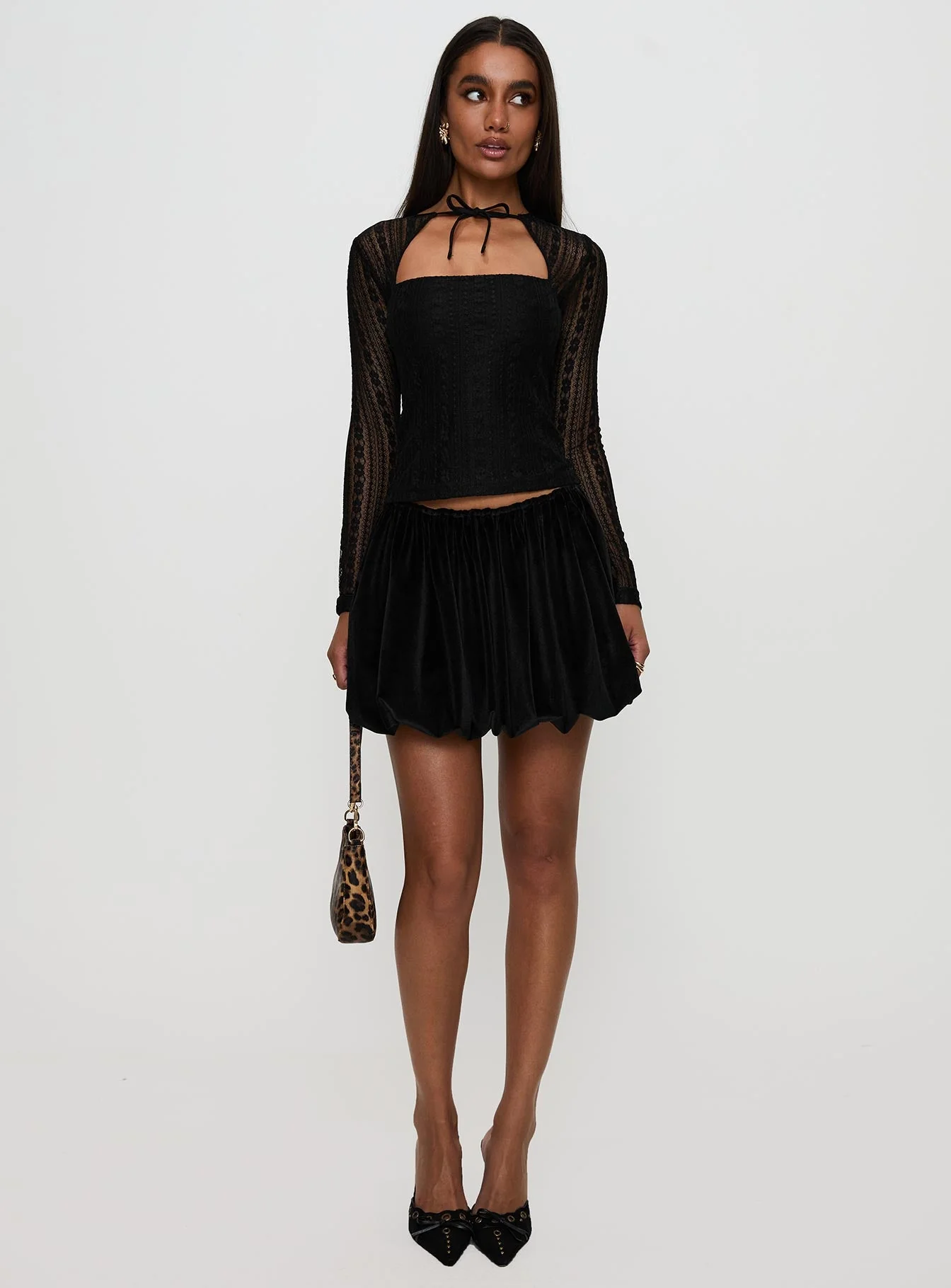 Worth My Time Tie Neck Cut Out Top Black - Image 3
