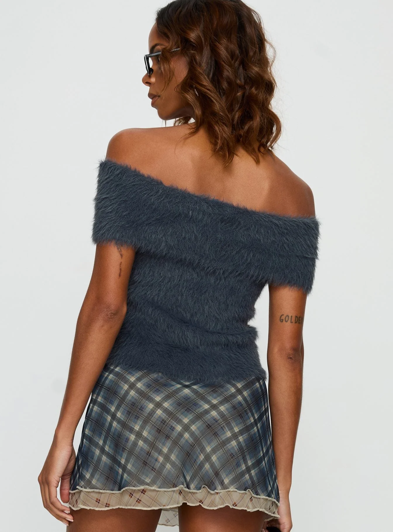 Wrylie Off Shoulder Fluffy Top Charcoal - Image 5