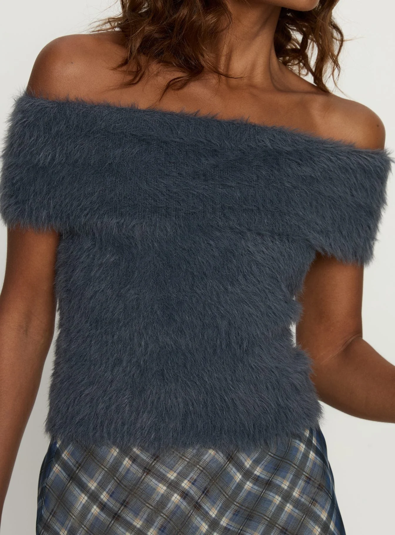 Wrylie Off Shoulder Fluffy Top Charcoal - Image 6